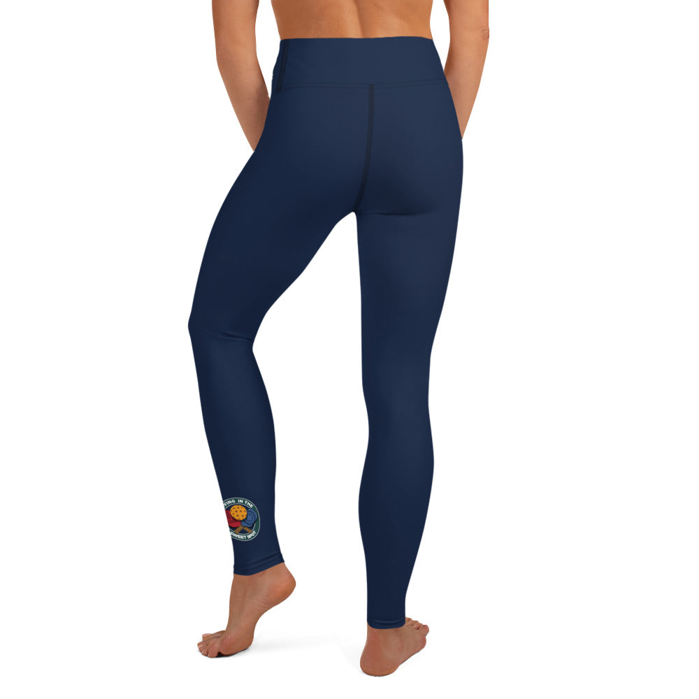 Pickleball Leggings - "Living in the Sweet Spot" emblem - Navy Blue - DocDink.com