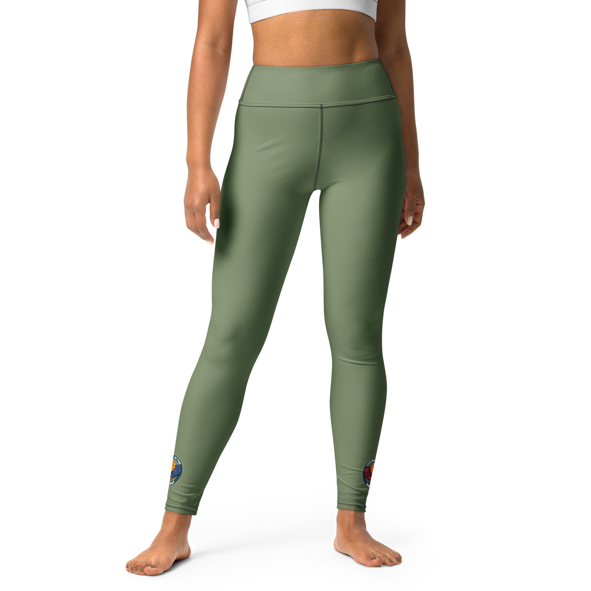 Pickleball Leggings - "Living in the Sweet Spot" emblem - Camouflage Green - DocDink.com