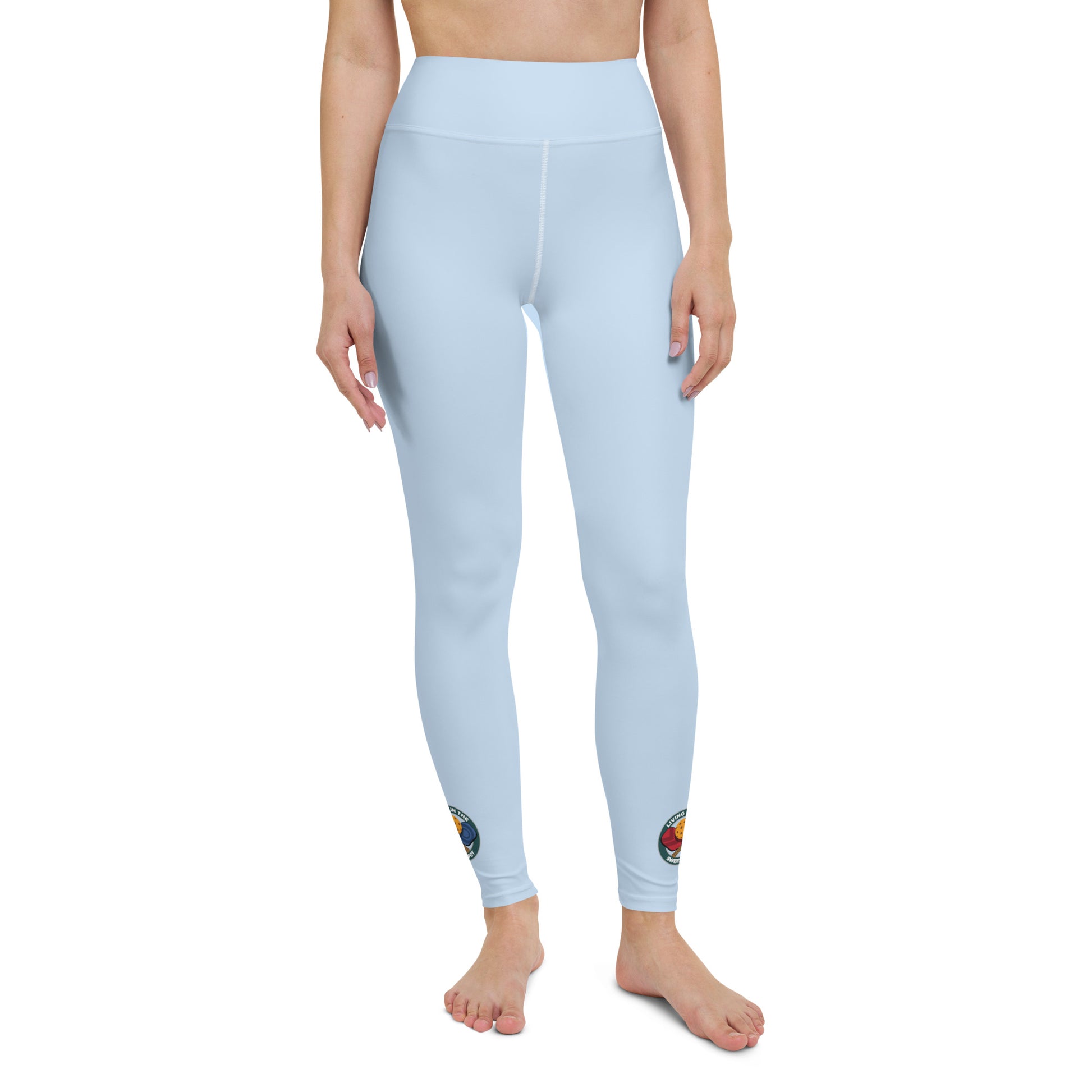 Pickleball Leggings - "Living in the Sweet Spot" emblem - Misty Blue - DocDink.com