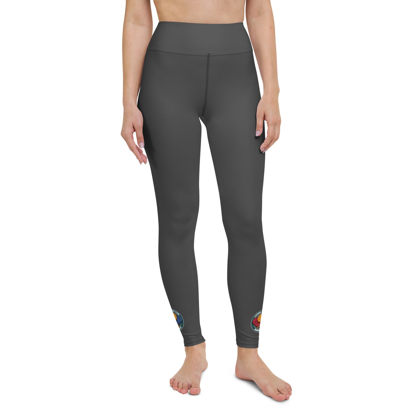 Pickleball Leggings - "Living in the Sweet Spot" emblem - Gunmetal Blk - DocDink.com