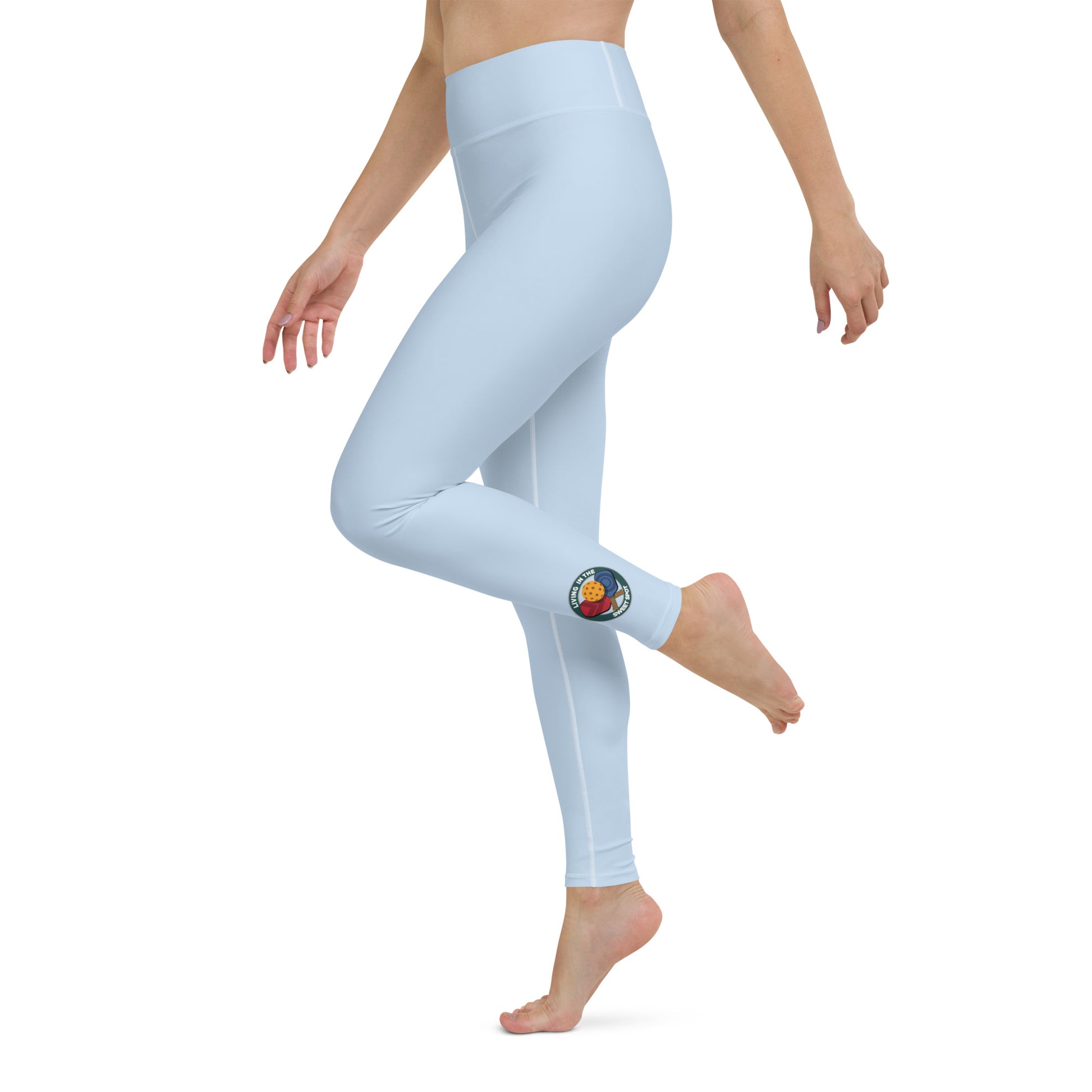 Pickleball Leggings - "Living in the Sweet Spot" emblem - Misty Blue - DocDink.com