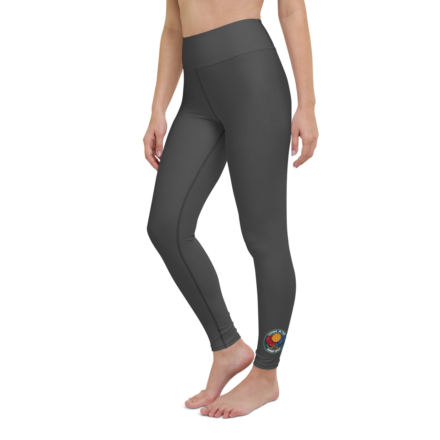 Pickleball Leggings - "Living in the Sweet Spot" emblem - Gunmetal Blk - DocDink.com