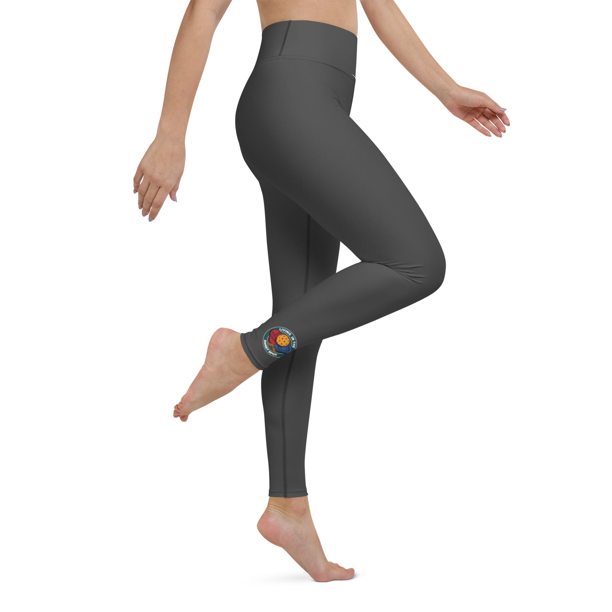 Pickleball Leggings - "Living in the Sweet Spot" emblem - Gunmetal Blk - DocDink.com