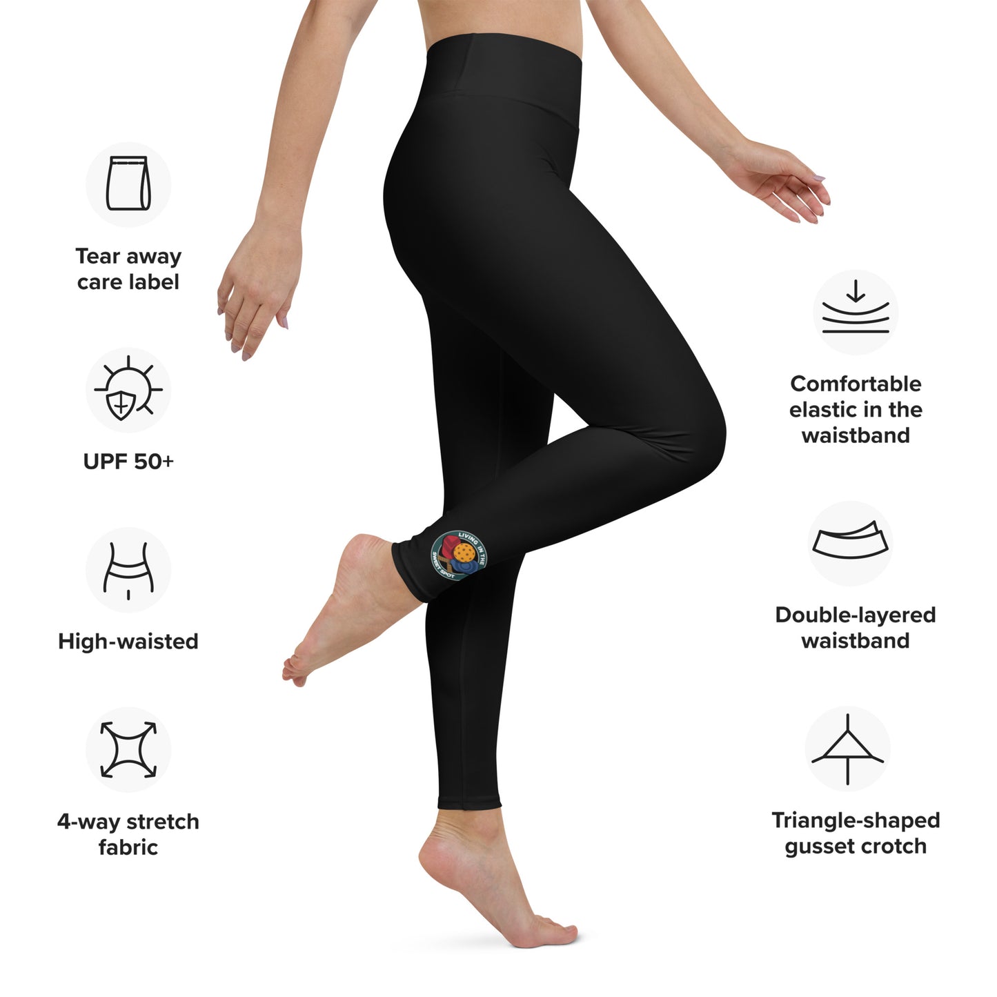 Pickleball Leggings - "Living in the Sweet Spot" emblem - Black - DocDink.com