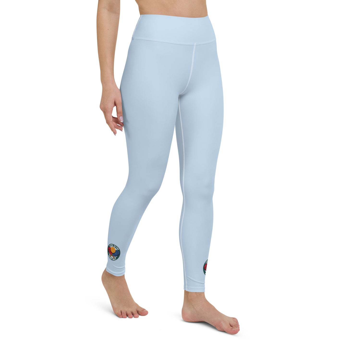 Pickleball Leggings - "Living in the Sweet Spot" emblem - Misty Blue - DocDink.com