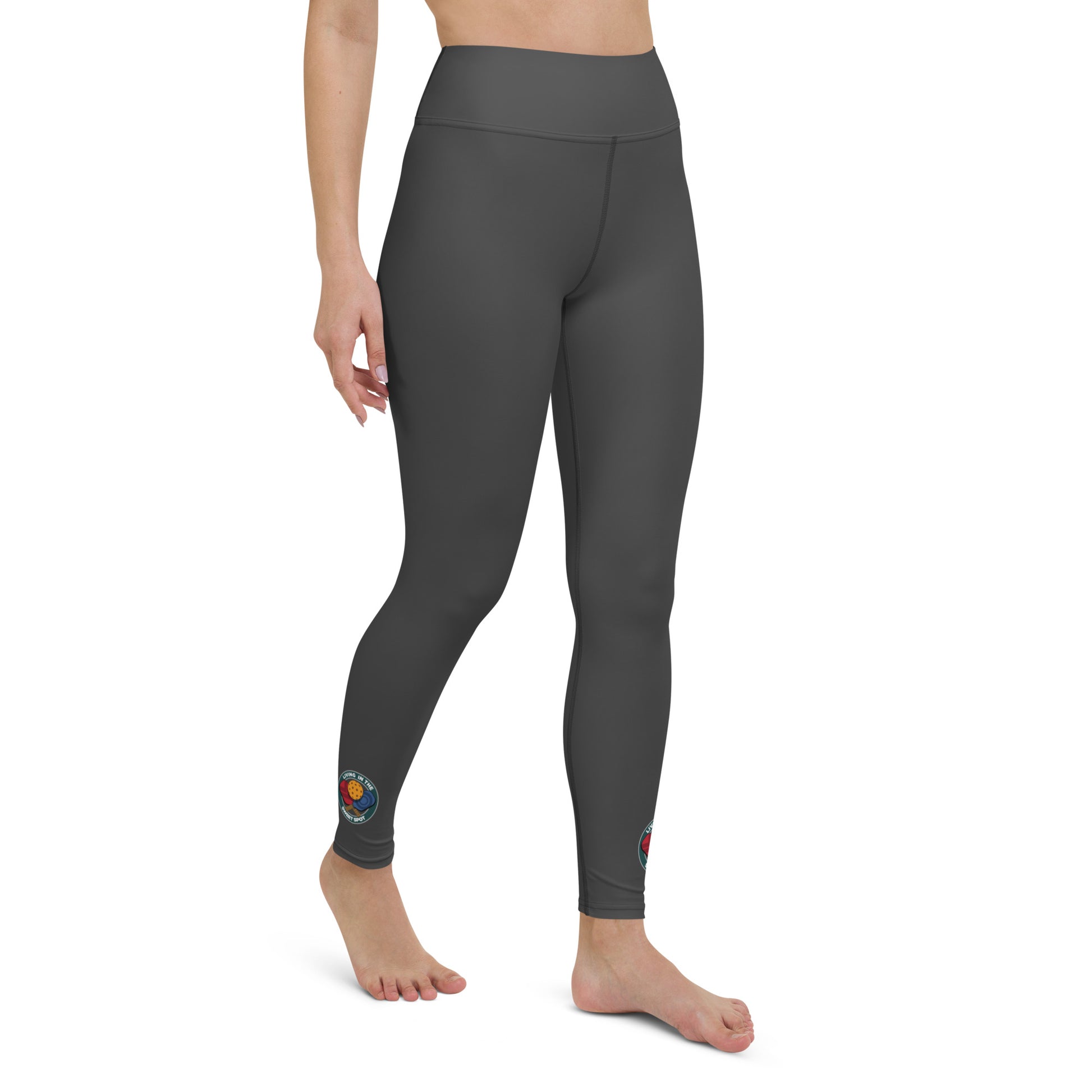 Pickleball Leggings - "Living in the Sweet Spot" emblem - Gunmetal Blk - DocDink.com