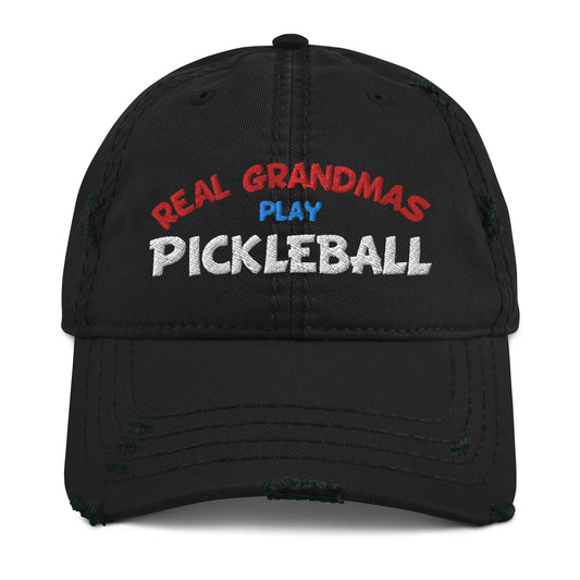 Distressed Dad Hat - "REAL Grandmas Play Pickleball" - DocDink.com