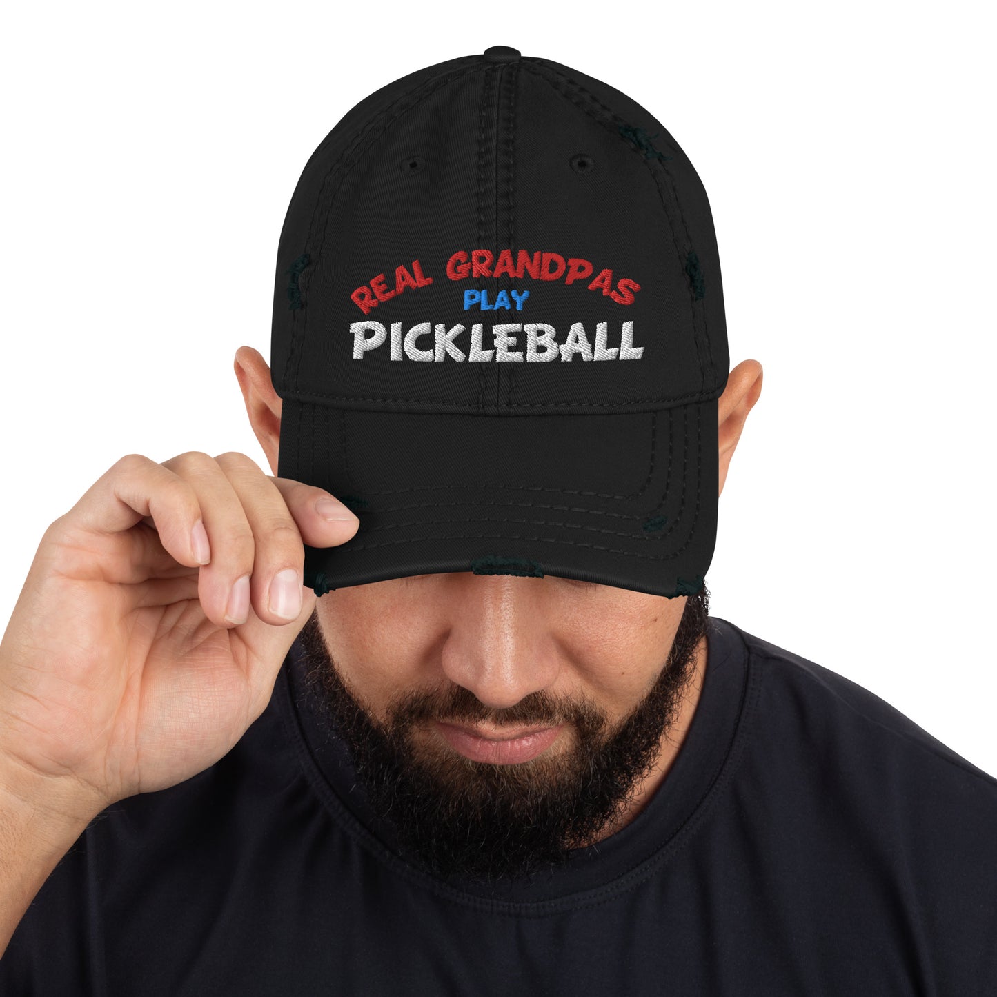 Distressed Dad Hat - "REAL Grandpas Play Pickleball" - DocDink.com