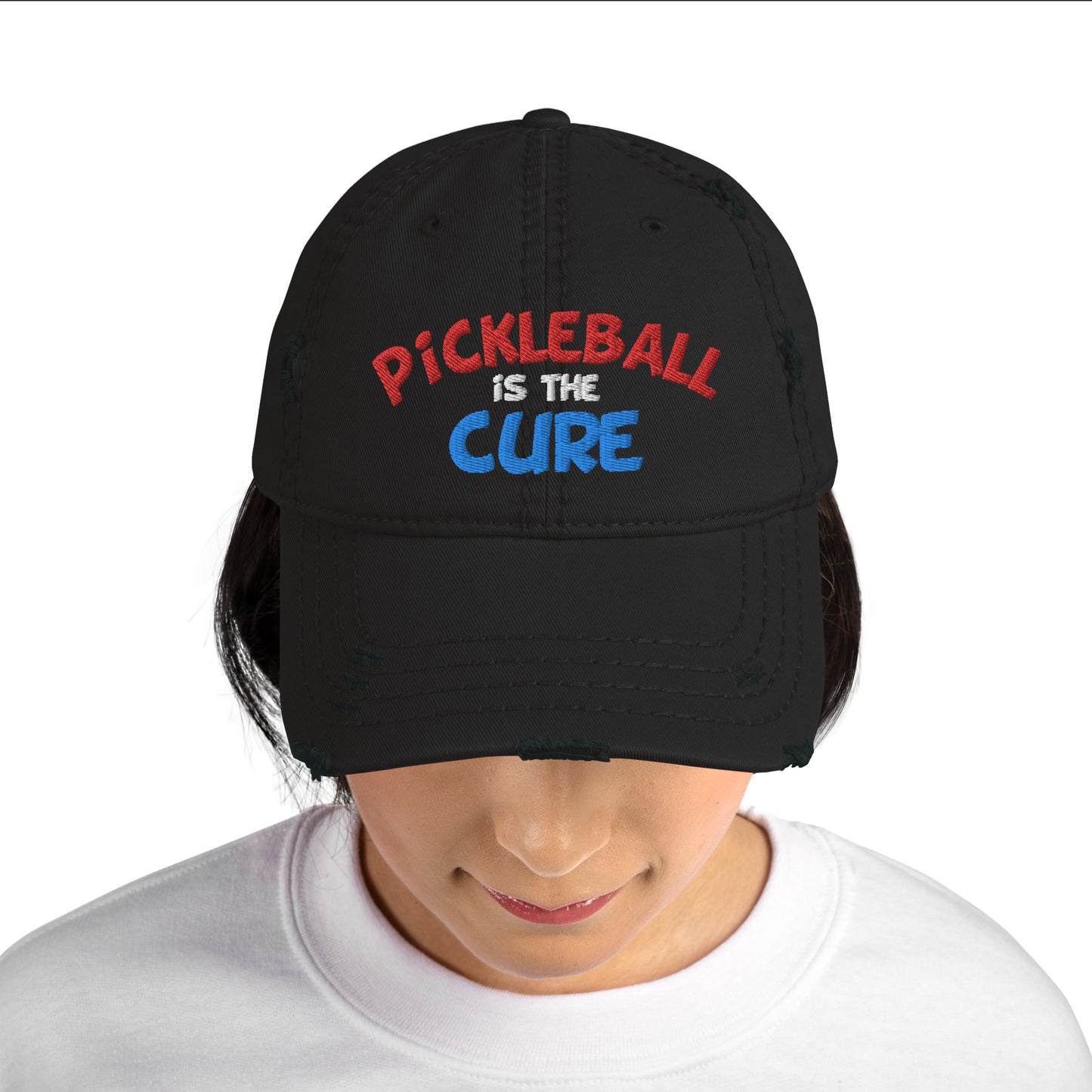 Distressed Dad Hat - "Pickleball is the Cure" - DocDink.com