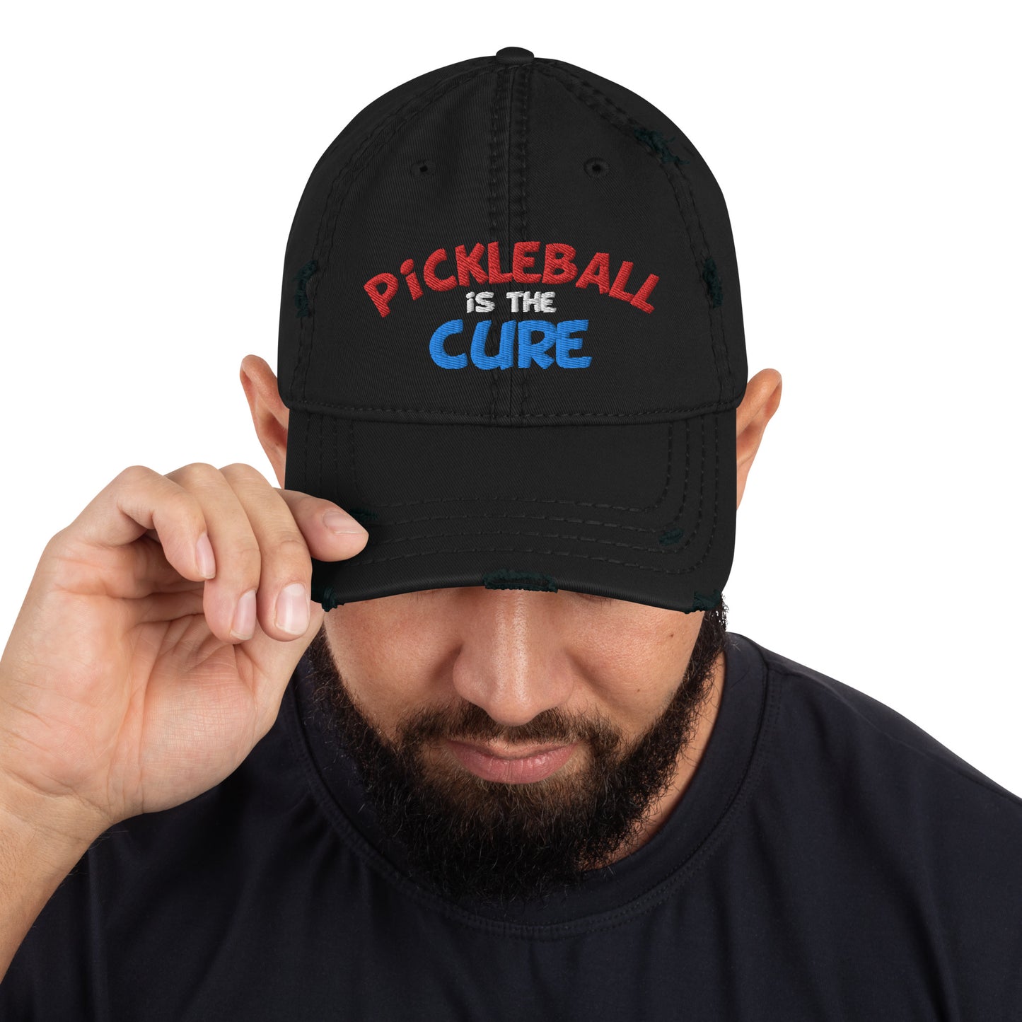 Distressed Dad Hat - "Pickleball is the Cure" - DocDink.com