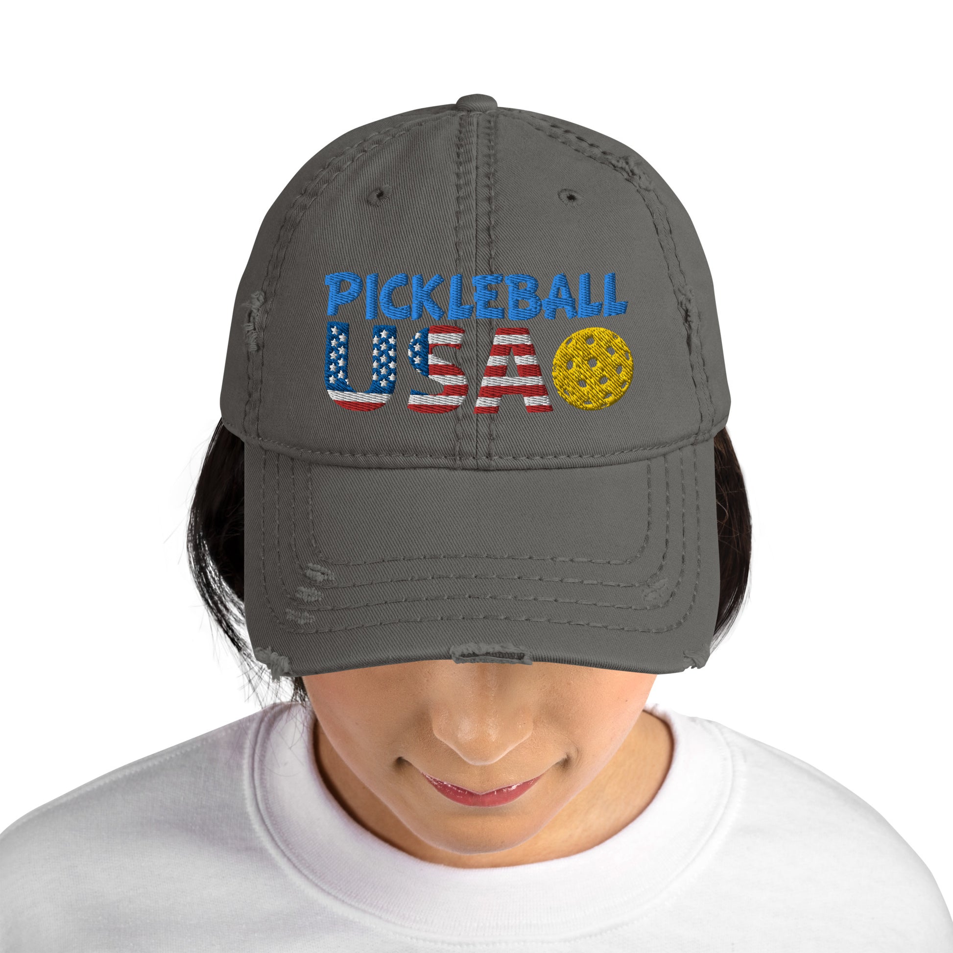 Distressed Dad Hat - "Pickleball USA" + ball - DocDink.com