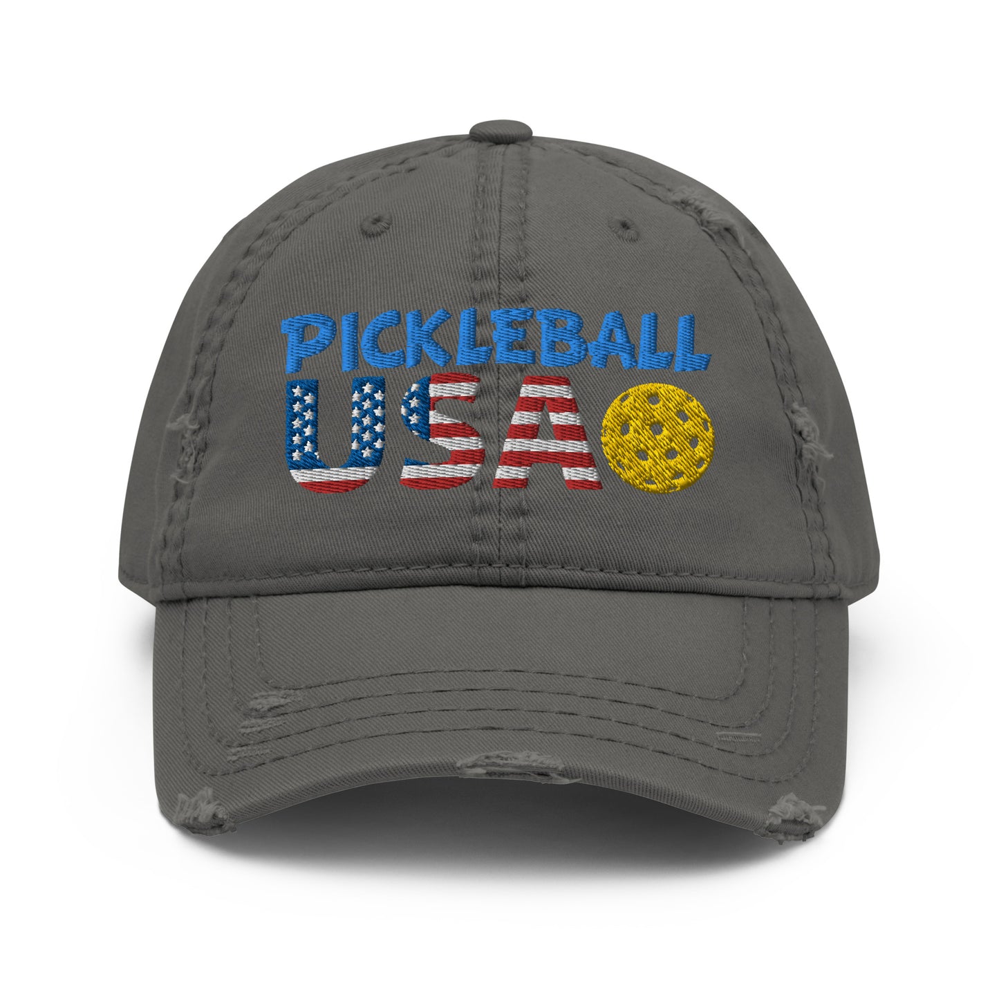 Distressed Dad Hat - "Pickleball USA" + ball - DocDink.com