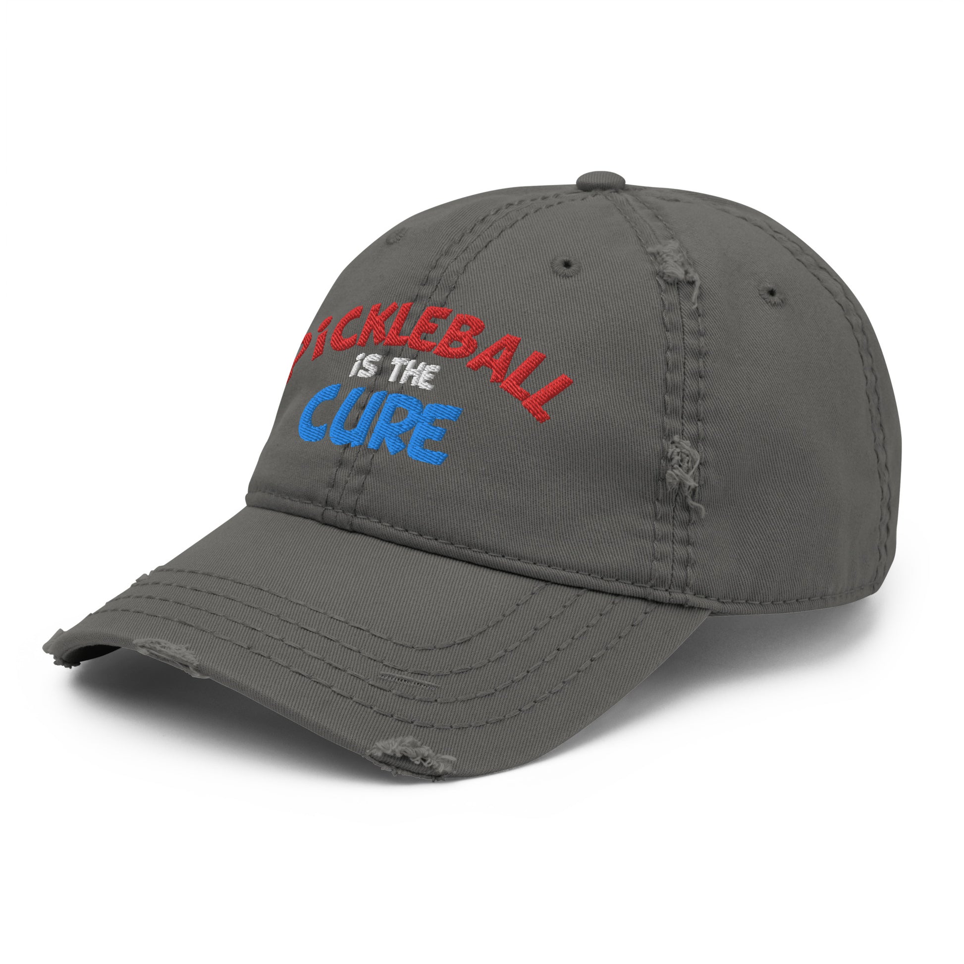 Distressed Dad Hat - "Pickleball is the Cure" - DocDink.com