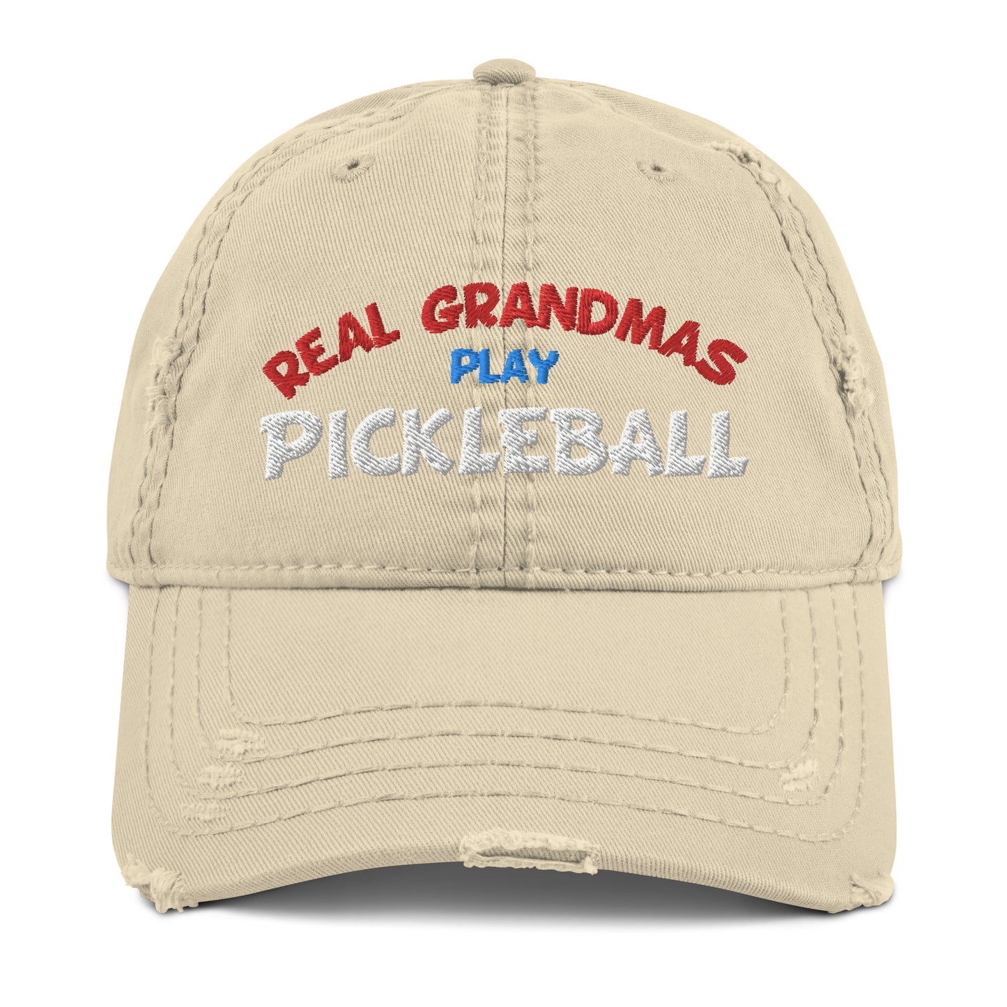 Distressed Dad Hat - "REAL Grandmas Play Pickleball" - DocDink.com