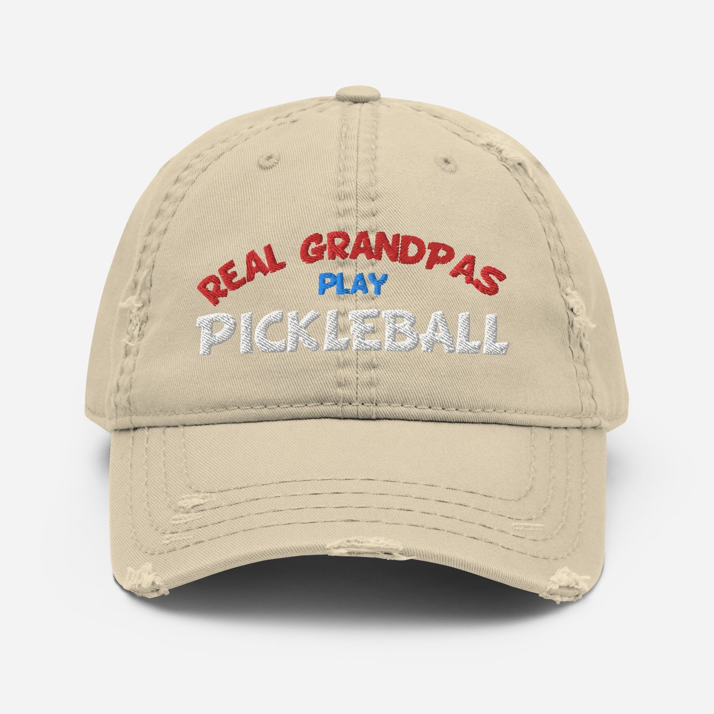 Distressed Dad Hat - "REAL Grandpas Play Pickleball" - DocDink.com