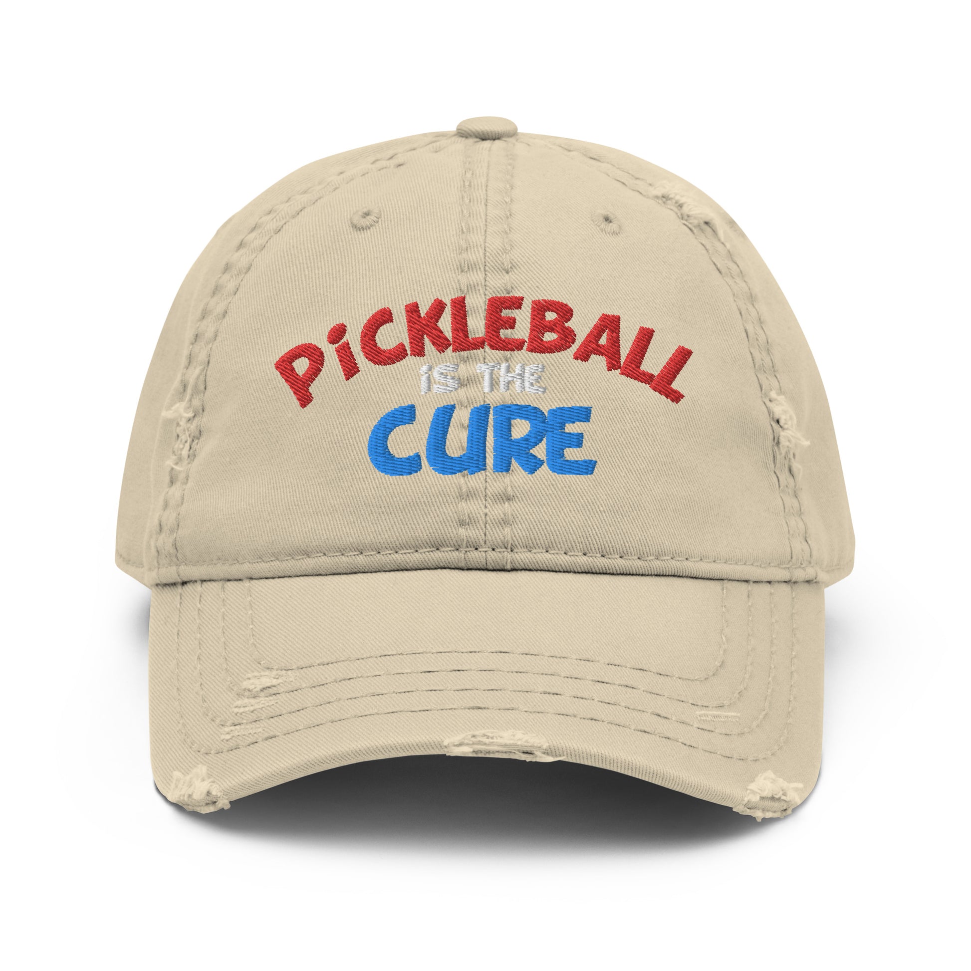 Distressed Dad Hat - "Pickleball is the Cure" - DocDink.com