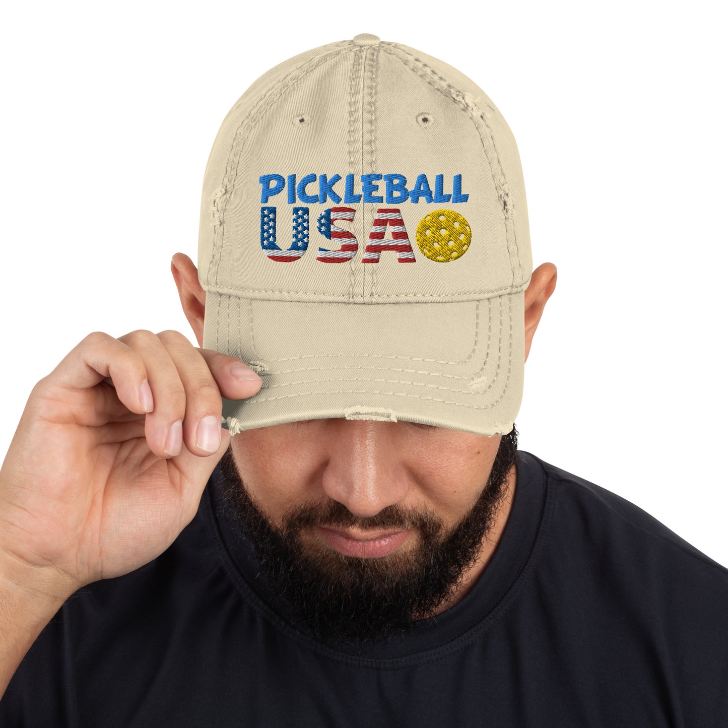 Distressed Dad Hat - "Pickleball USA" + ball - DocDink.com