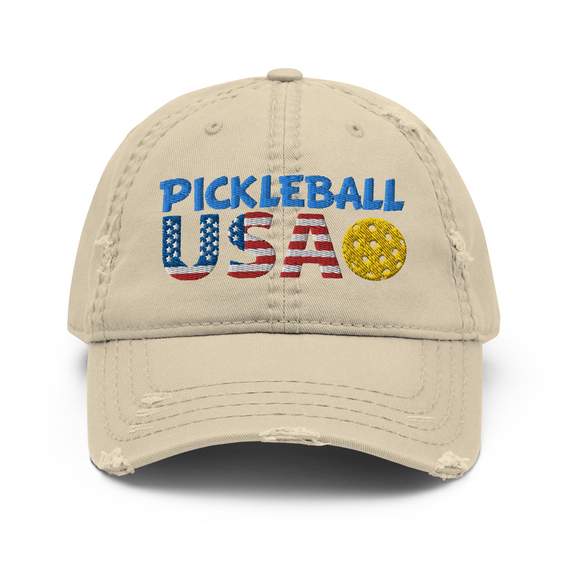 Distressed Dad Hat - "Pickleball USA" + ball - DocDink.com