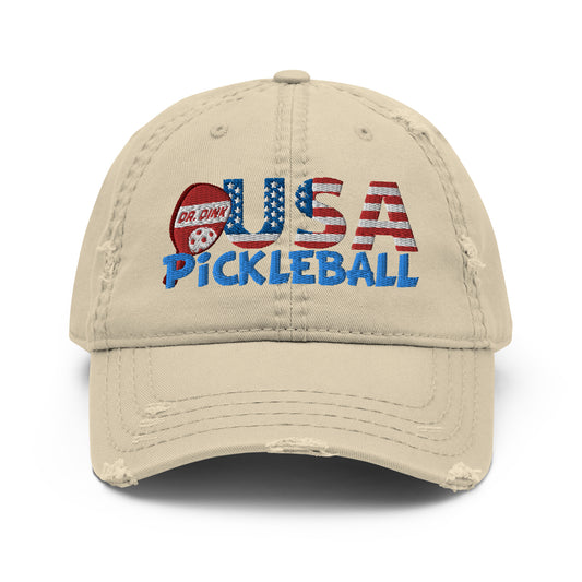 Distressed Dad Hat - "Pickleball USA" w/paddle - DocDink.com