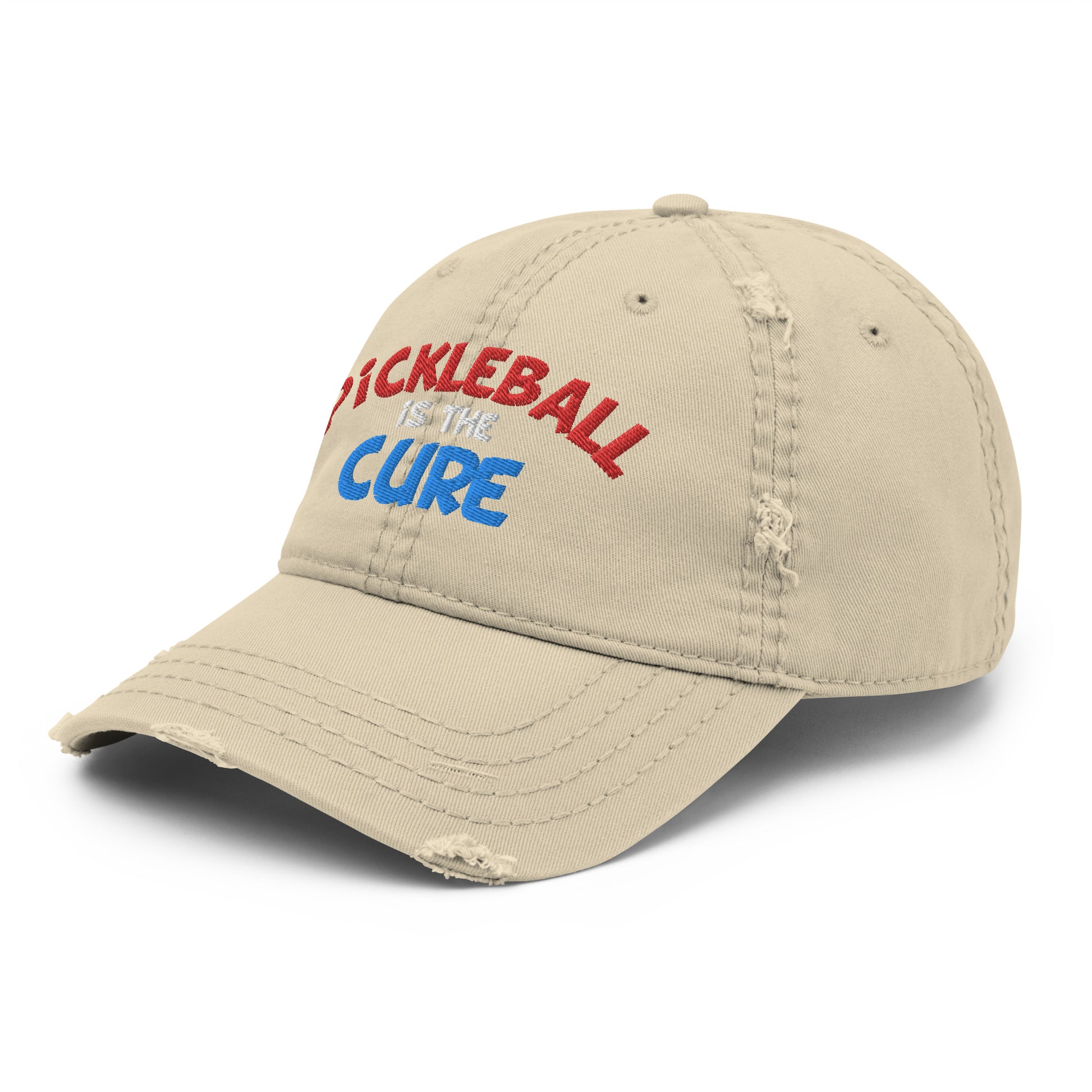 Distressed Dad Hat - "Pickleball is the Cure" - DocDink.com