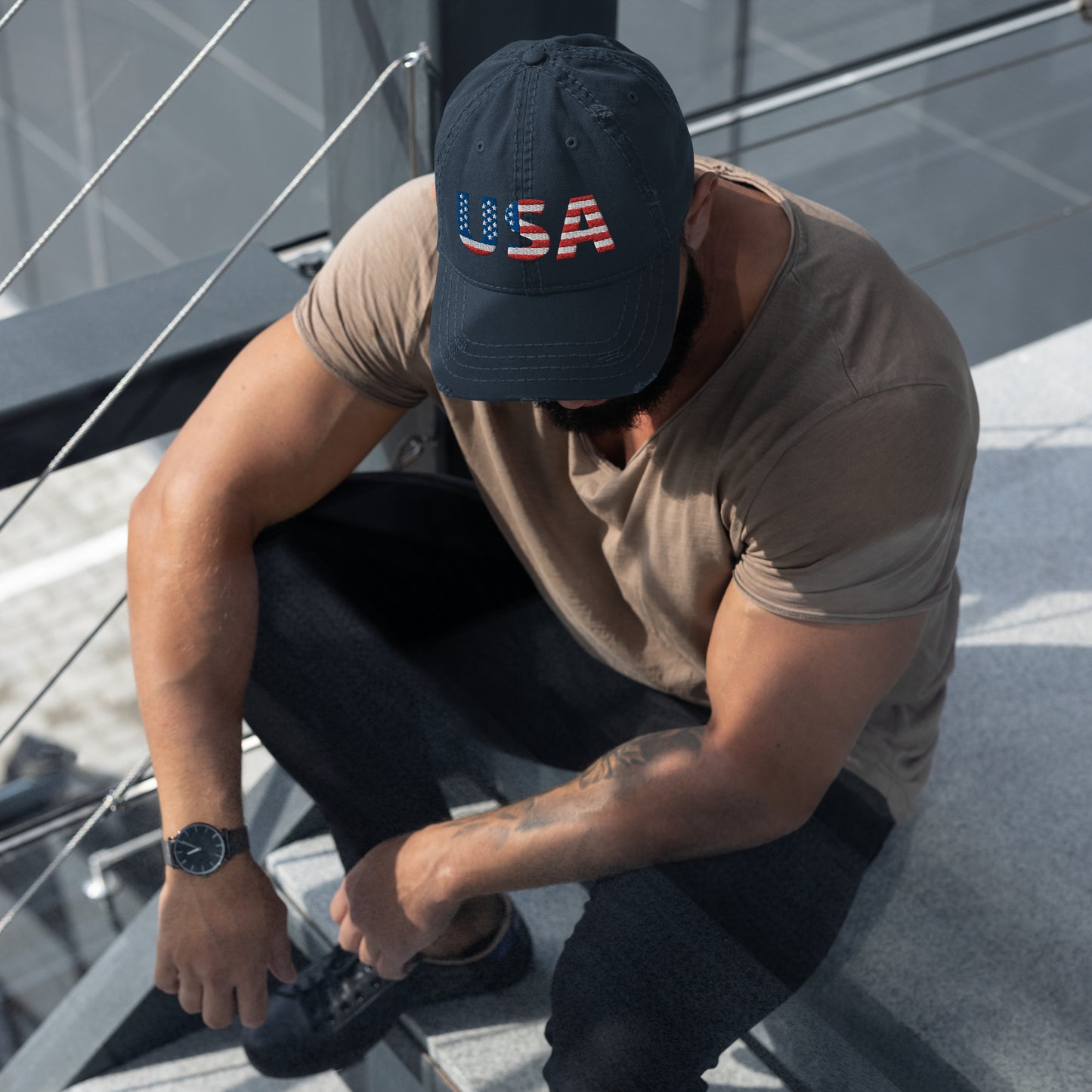 Distressed Dad Hat - "USA" - DocDink.com