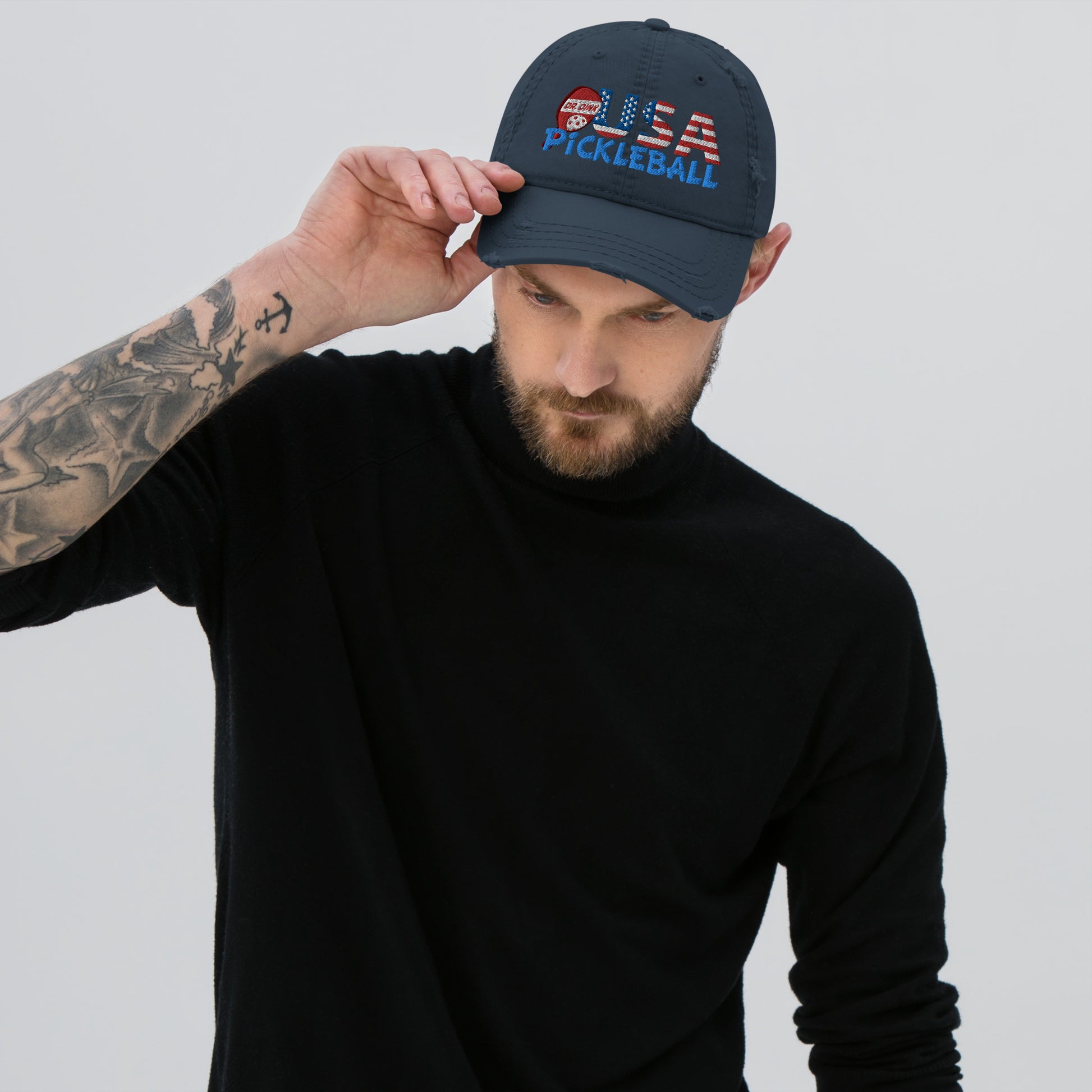 Distressed Dad Hat - "Pickleball USA" w/paddle - DocDink.com