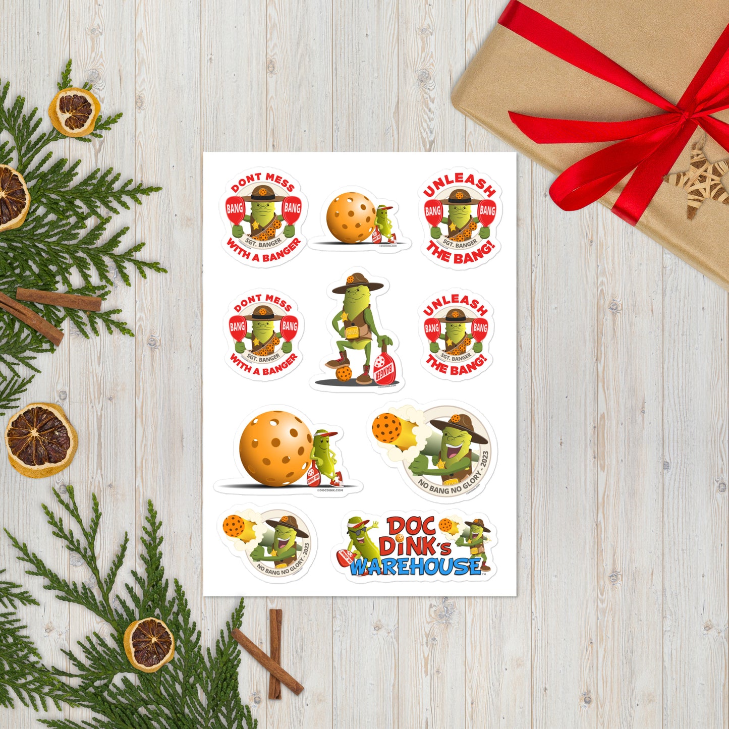 Pickleball Sticker sheet - Sgt. Banger Variety Pack - DocDink.com