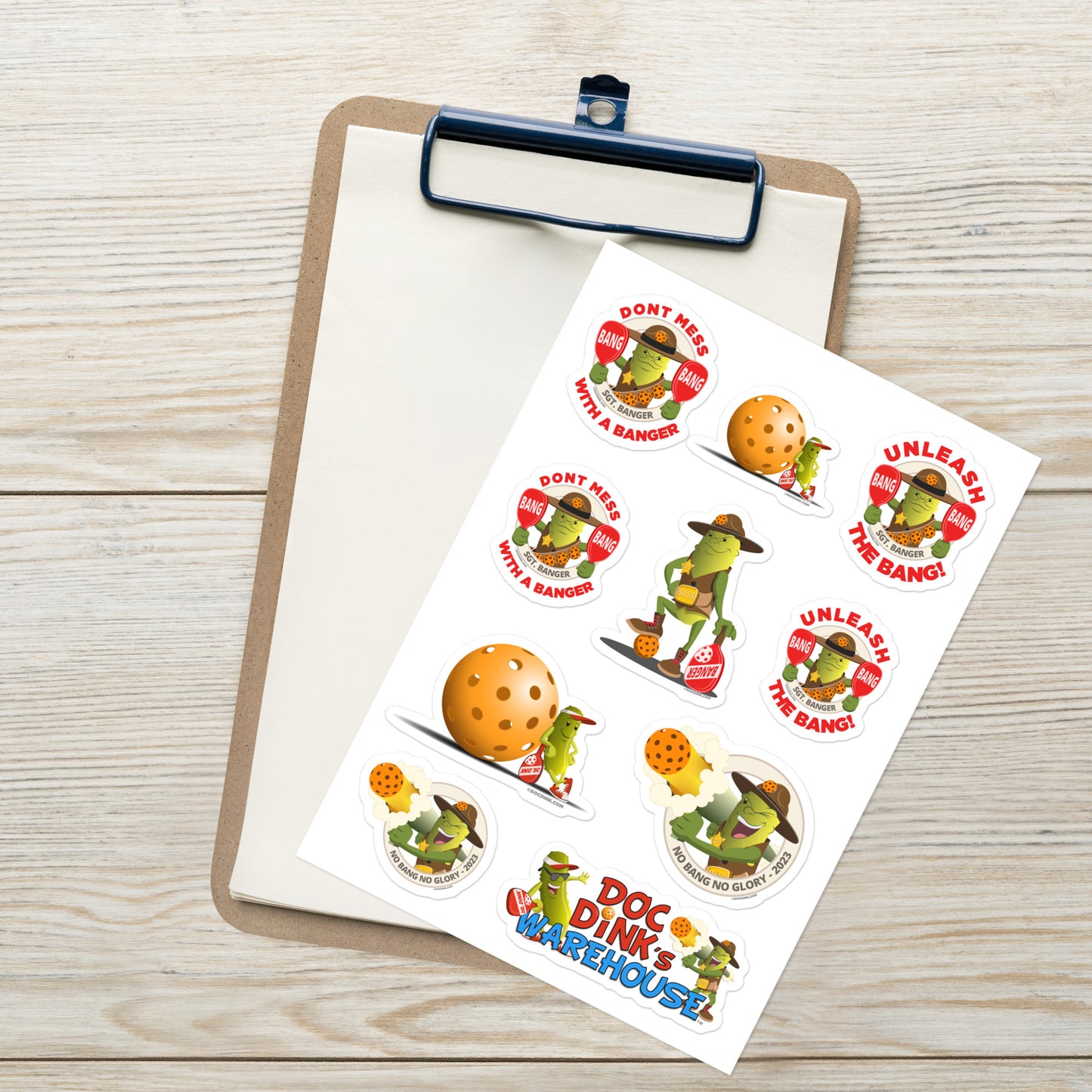 Pickleball Sticker sheet - Sgt. Banger Variety Pack - DocDink.com