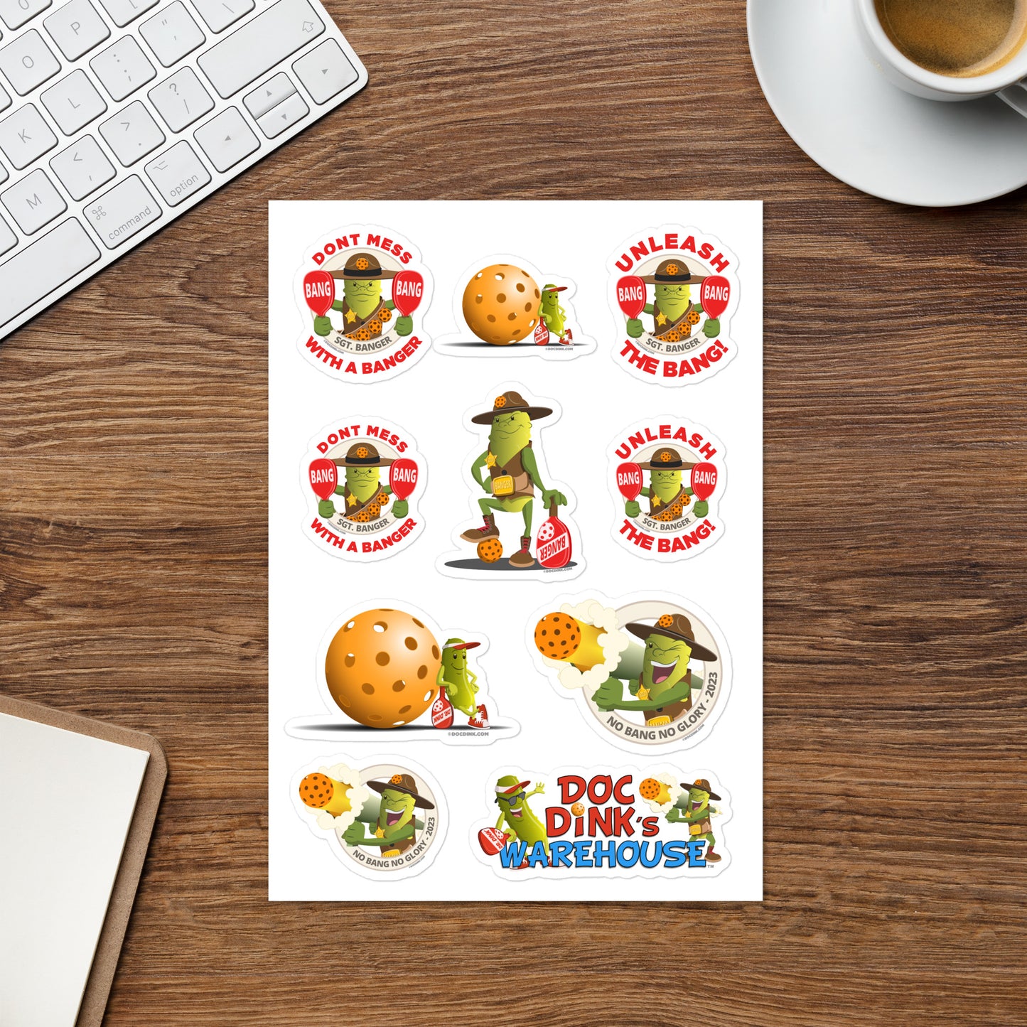 Pickleball Sticker sheet - Sgt. Banger Variety Pack - DocDink.com