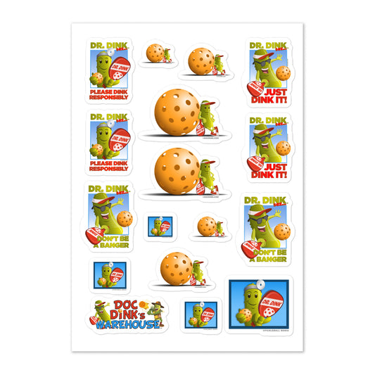 Pickleball Sticker sheet - Dr. Dink Variety Pack - DocDink.com