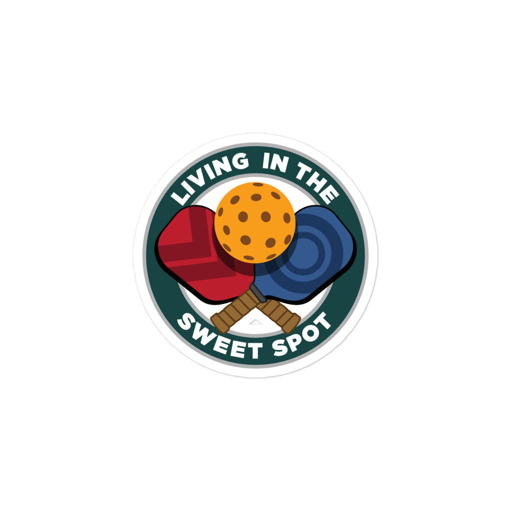 Decorative Pickleball Stickers - Living in the Sweet Spot emblem - DocDink.com