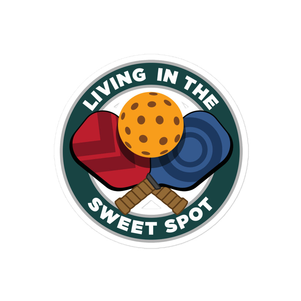 Decorative Pickleball Stickers - Living in the Sweet Spot emblem - DocDink.com