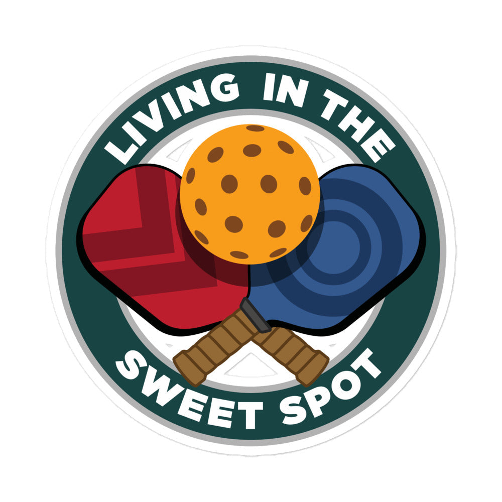 Decorative Pickleball Stickers - Living in the Sweet Spot emblem - DocDink.com