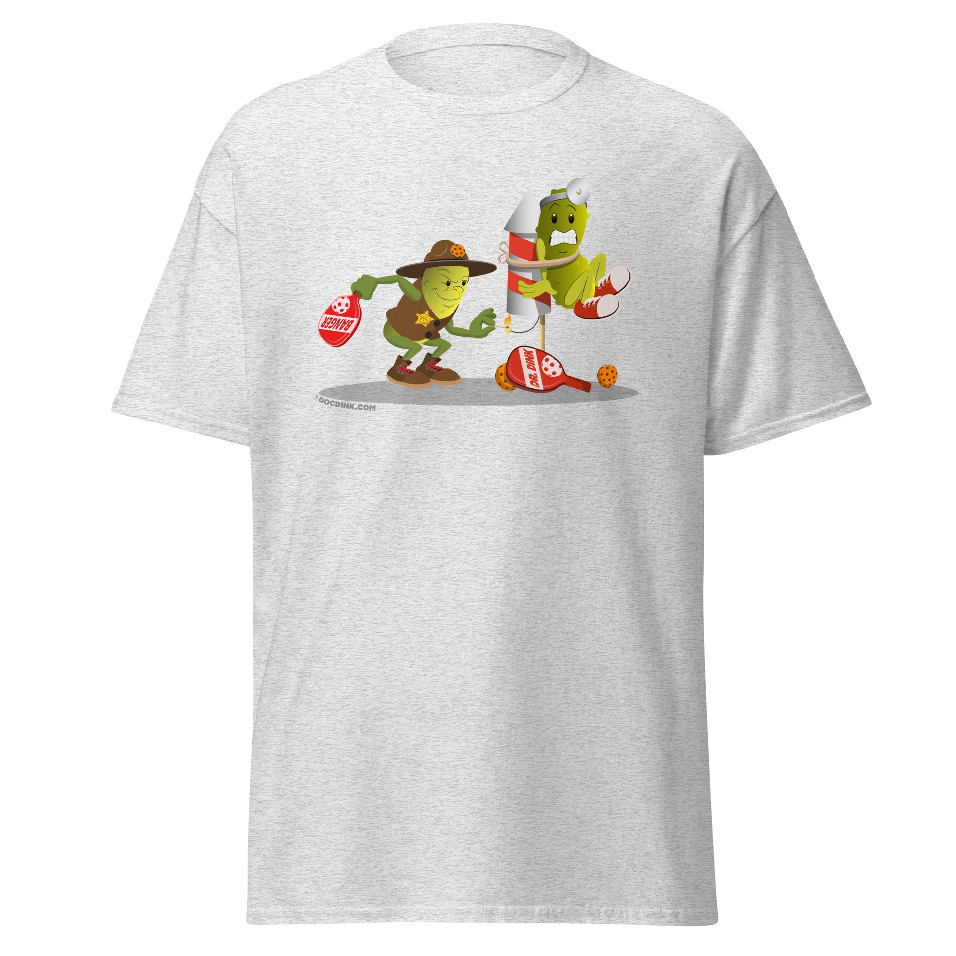 100% Cotton Pickleball T-Shirt - Dr. Dink vs Sgt. Banger - Light it up! - DocDink.com