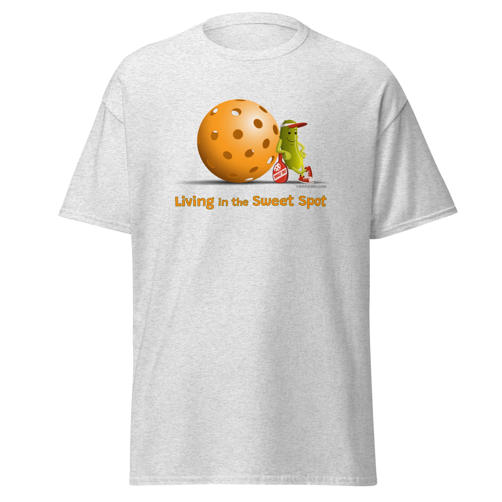 100% Cotton Pickleball T-Shirt - Resting Pickleball - "Living in the Sweet Spot" - DocDink.com