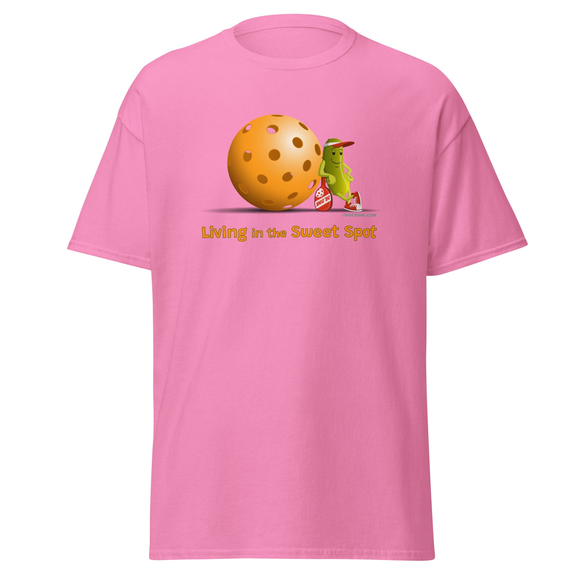 100% Cotton Pickleball T-Shirt - Resting Pickleball - "Living in the Sweet Spot" - DocDink.com