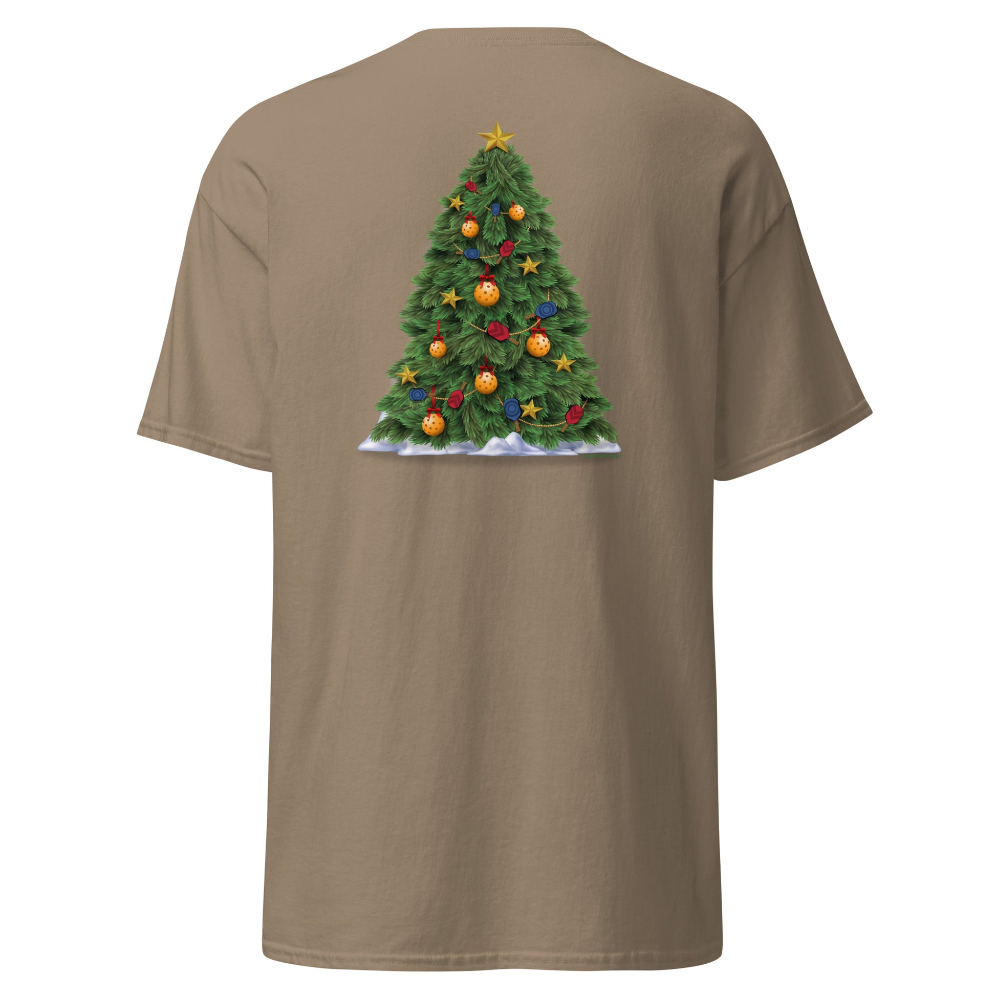 100% Cotton Pickleball T-Shirt - Snowy Pickleball (pocket) + A Pickleball Christmas (back) - DocDink.com