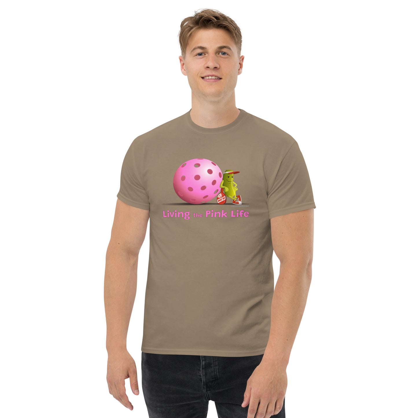 100% Cotton Pickleball T-Shirt - Resting Pickleball - "Living the Pink Life" #pink - DocDink.com