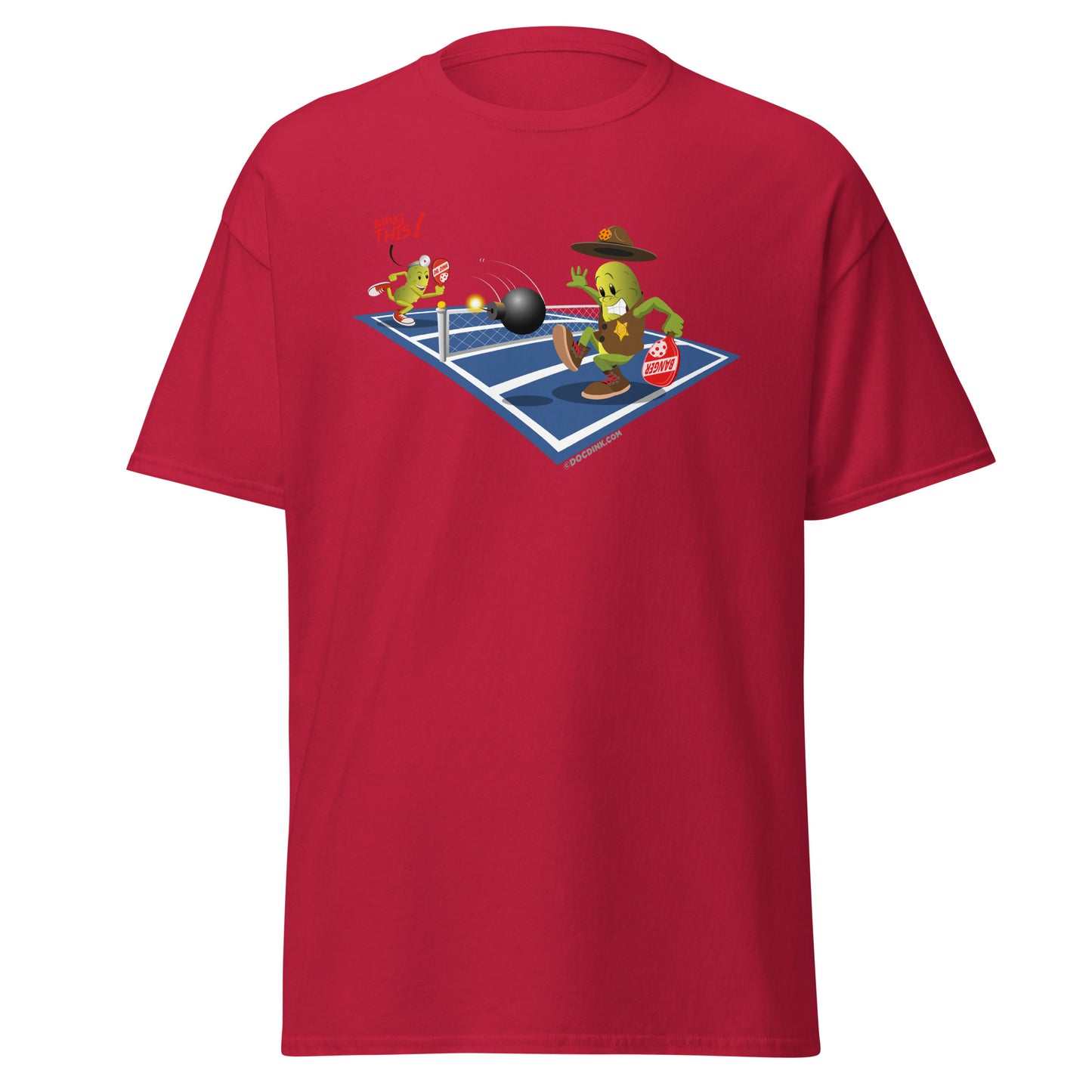 100% Cotton Pickleball T-Shirt - Dr. Dink vs Sgt. Banger - The Volley - DocDink.com