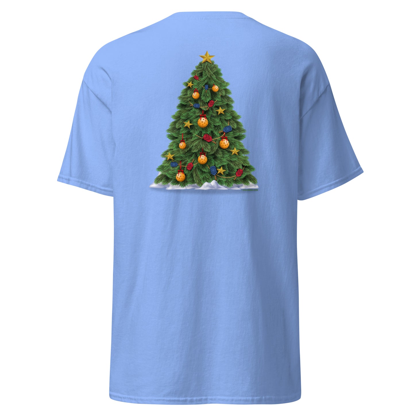 100% Cotton Pickleball T-Shirt - Snowy Pickleball (pocket) + A Pickleball Christmas (back) - DocDink.com