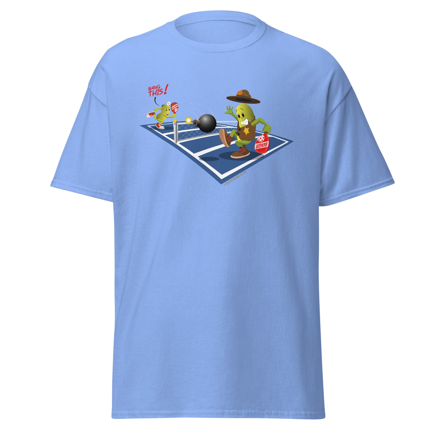 100% Cotton Pickleball T-Shirt - Dr. Dink vs Sgt. Banger - The Volley - DocDink.com