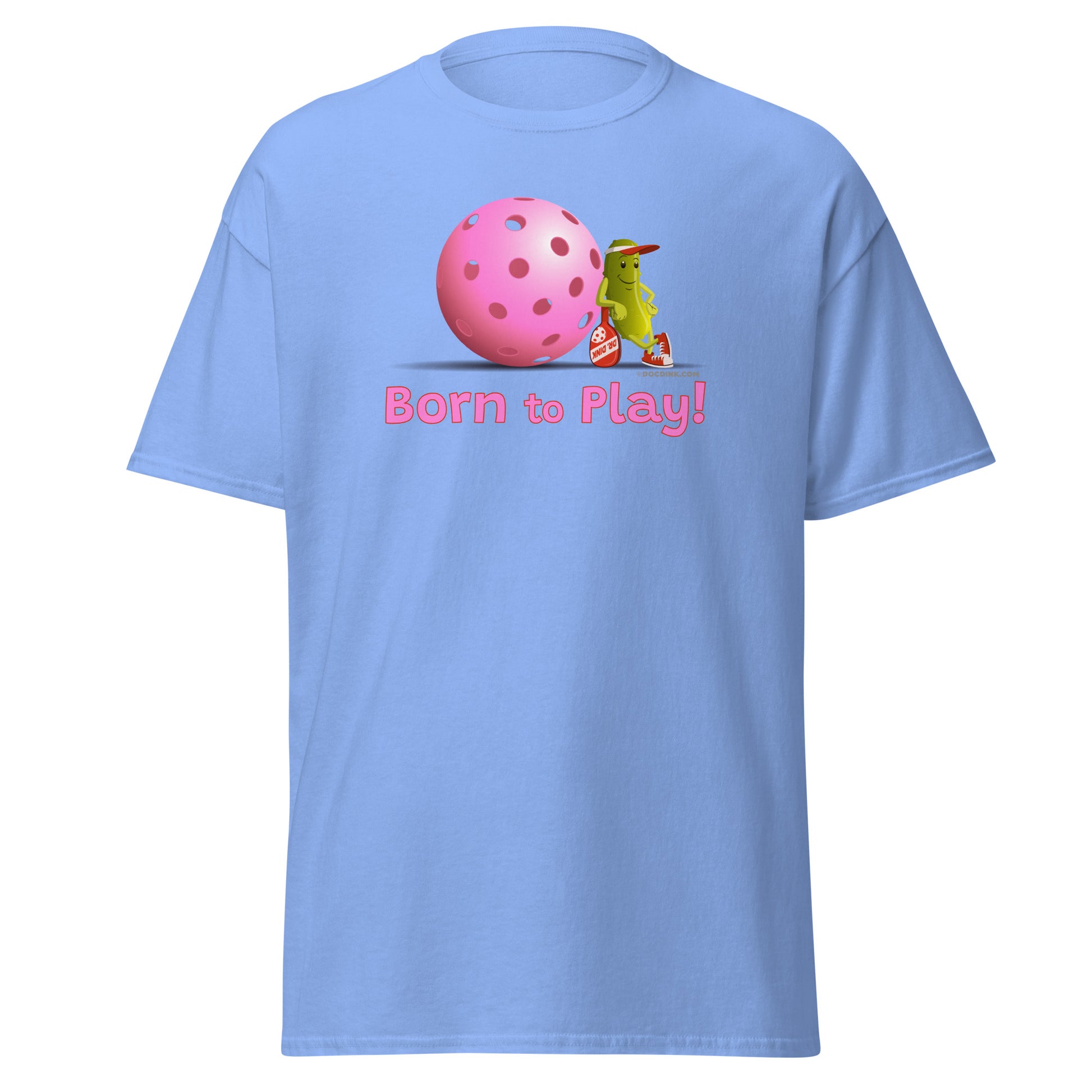 100% Cotton Pickleball T-Shirt - Resting Pickleball - "Born to Play" #pink - DocDink.com