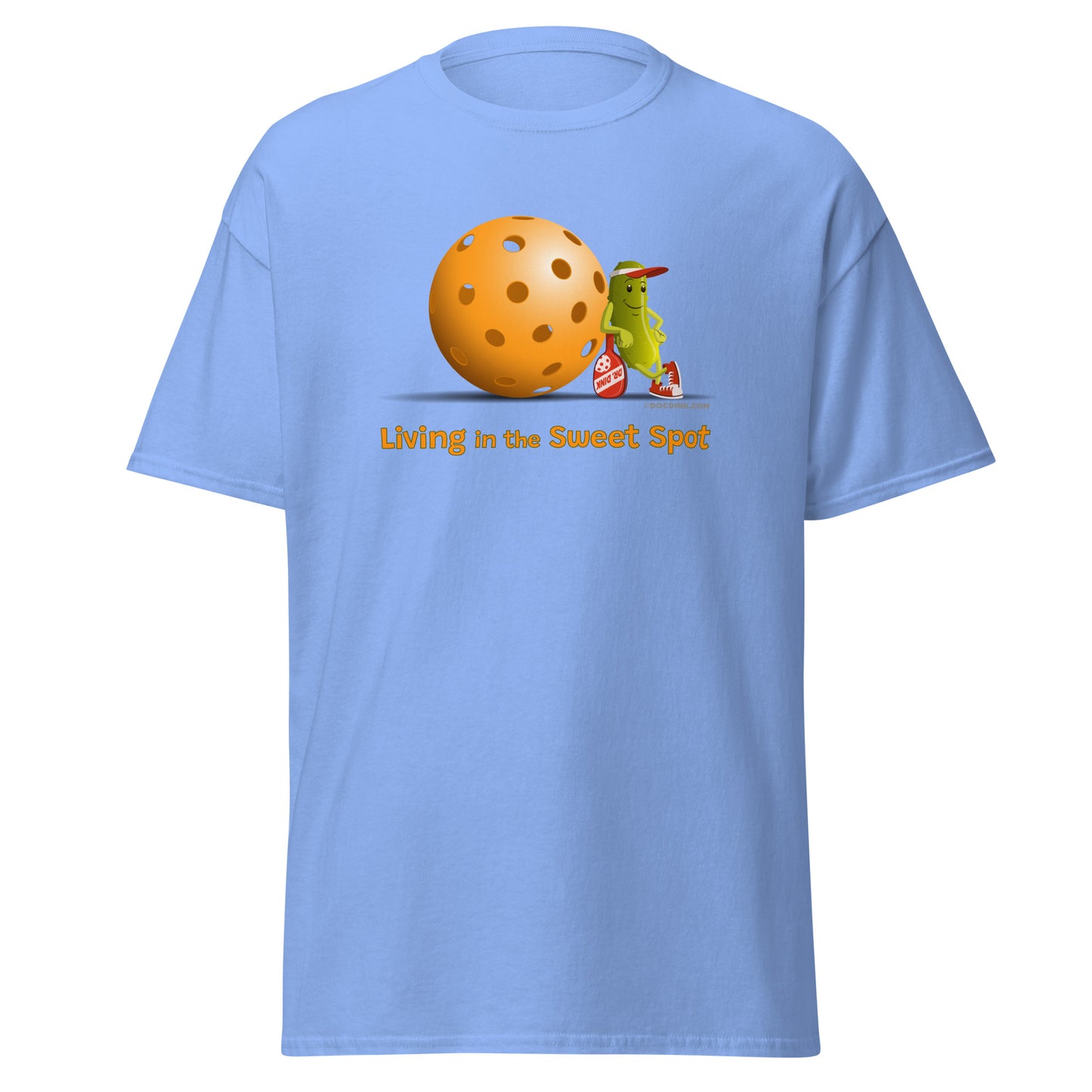 100% Cotton Pickleball T-Shirt - Resting Pickleball - "Living in the Sweet Spot" - DocDink.com