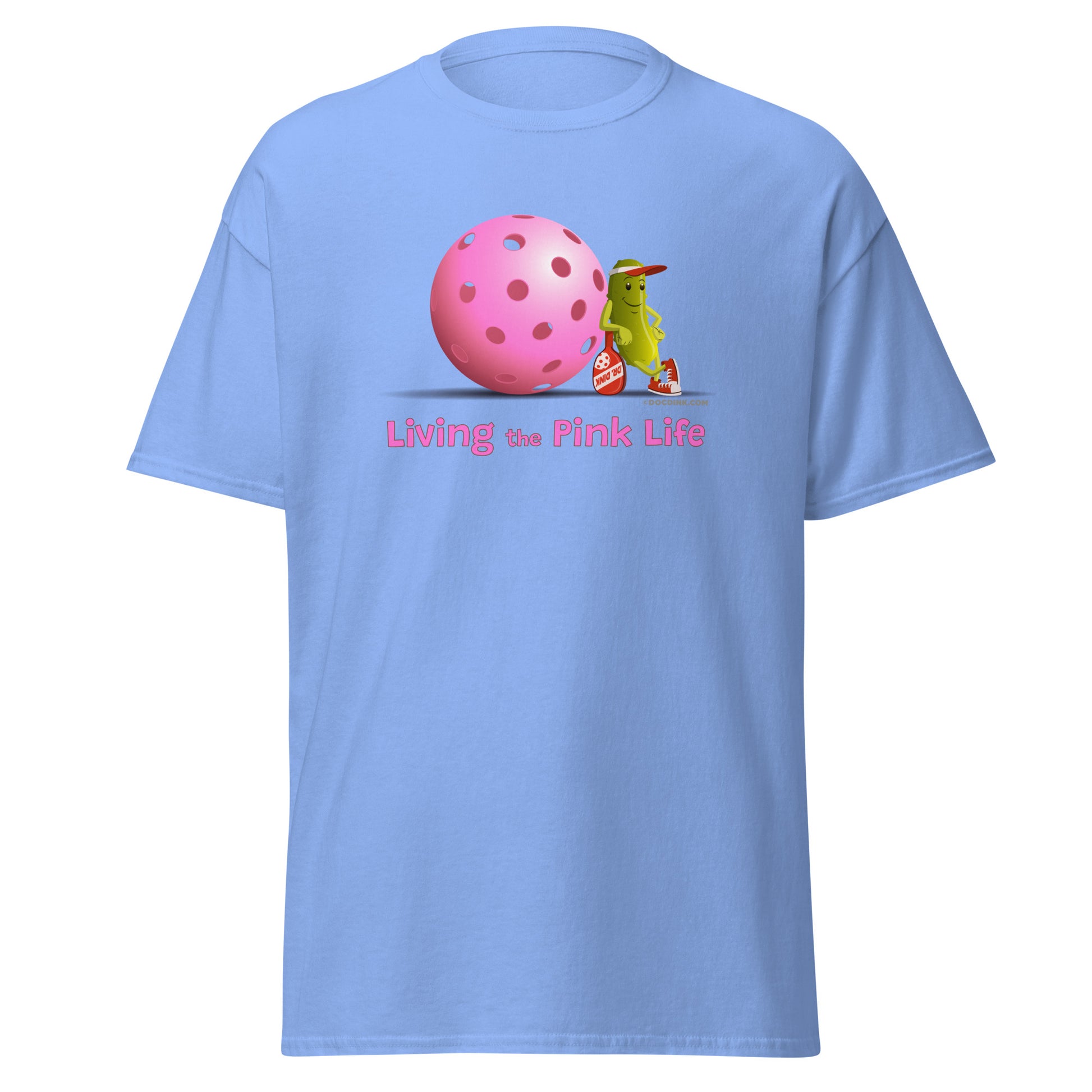 100% Cotton Pickleball T-Shirt - Resting Pickleball - "Living the Pink Life" #pink - DocDink.com