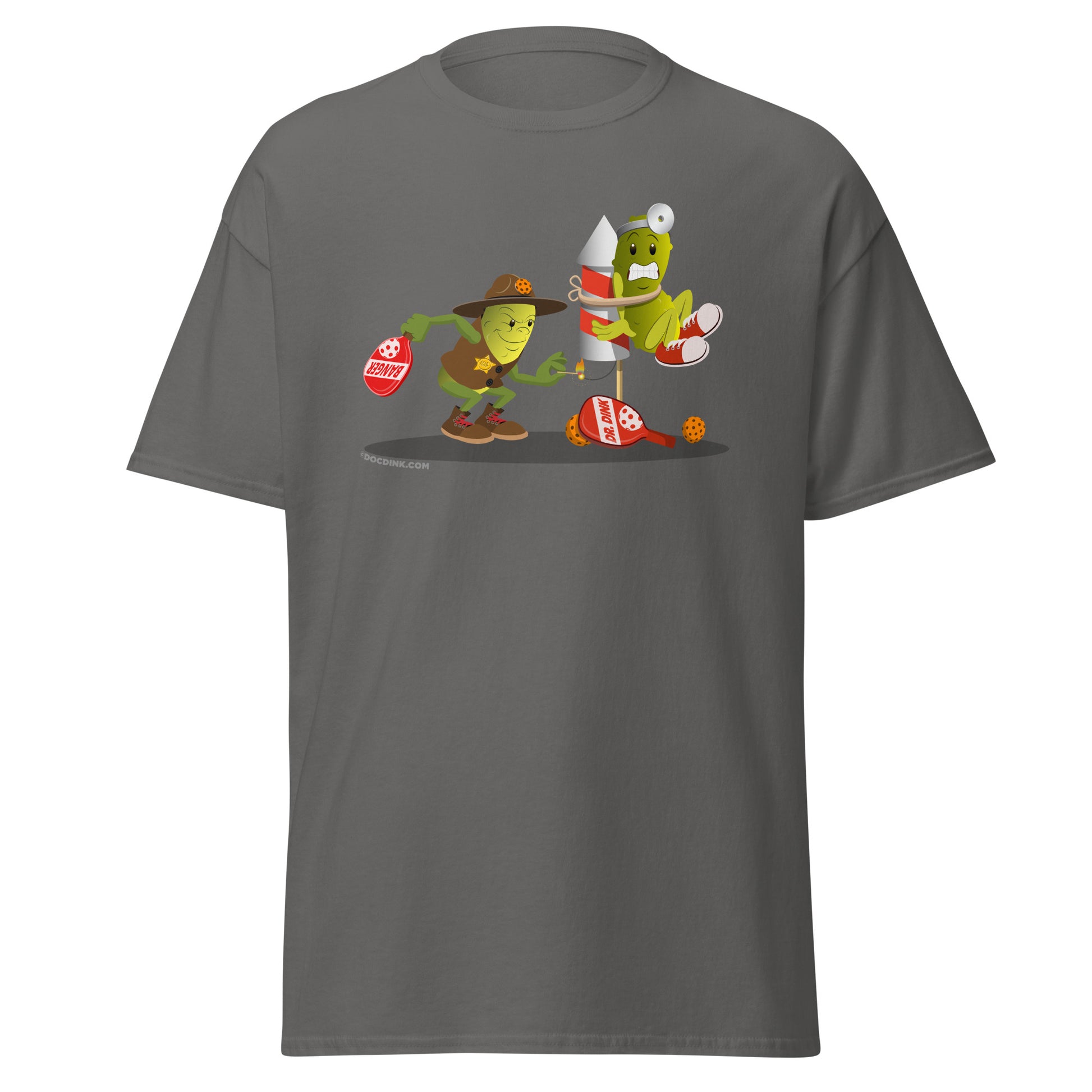 100% Cotton Pickleball T-Shirt - Dr. Dink vs Sgt. Banger - Light it up! - DocDink.com