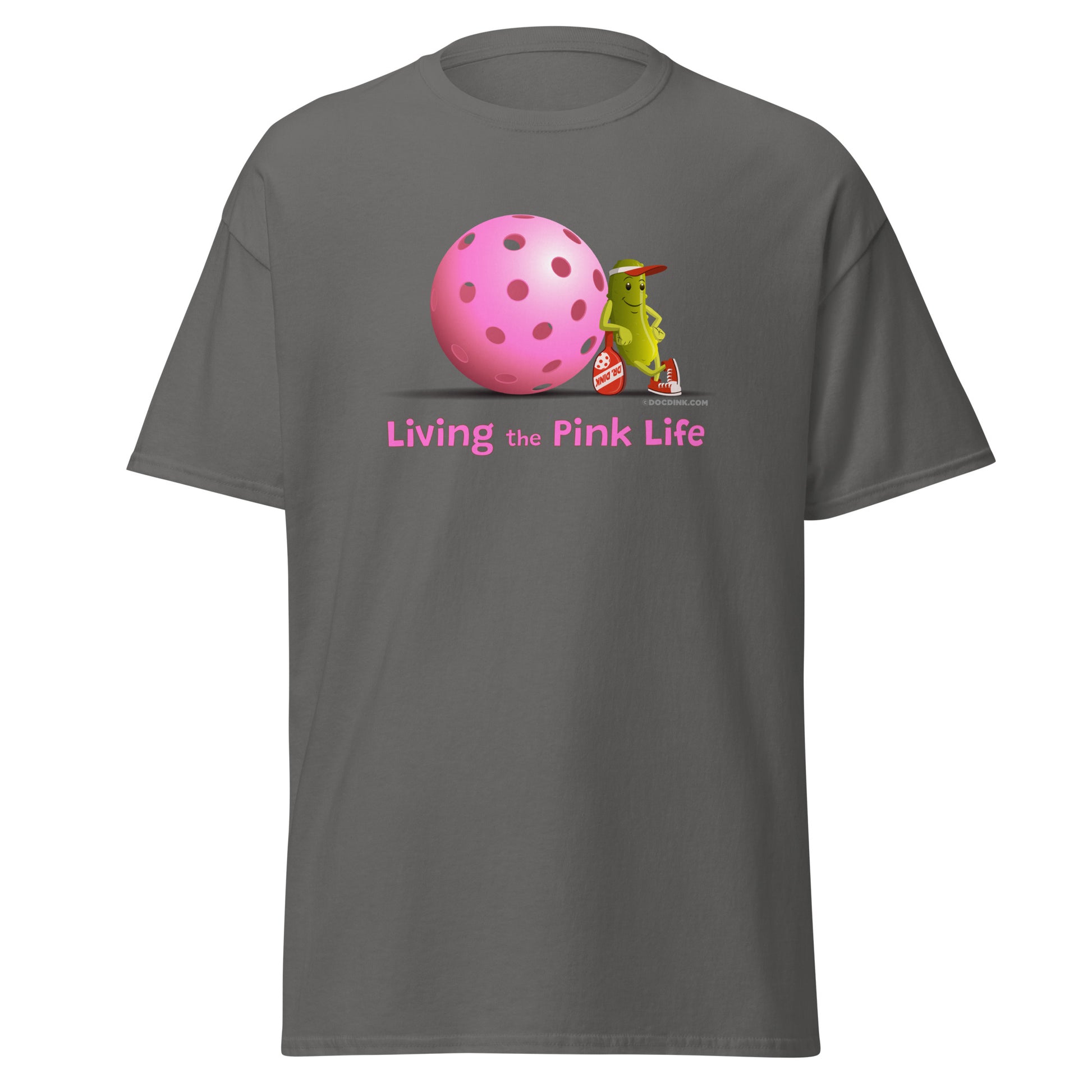 100% Cotton Pickleball T-Shirt - Resting Pickleball - "Living the Pink Life" #pink - DocDink.com