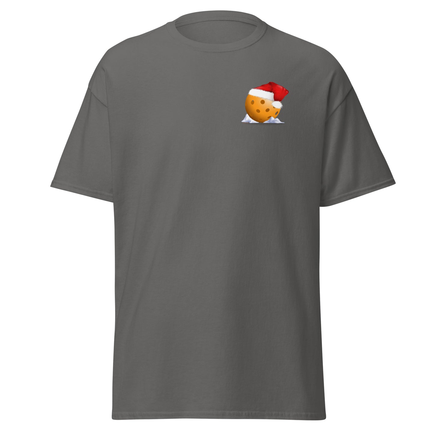 100% Cotton Pickleball T-Shirt - Snowy Pickleball (pocket) + A Pickleball Christmas (back) - DocDink.com