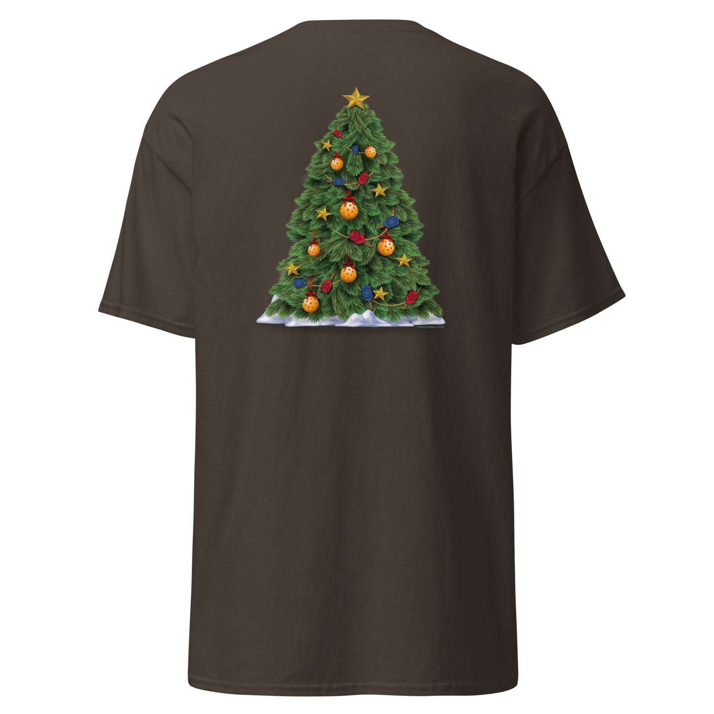 100% Cotton Pickleball T-Shirt - Snowy Pickleball (pocket) + A Pickleball Christmas (back) - DocDink.com