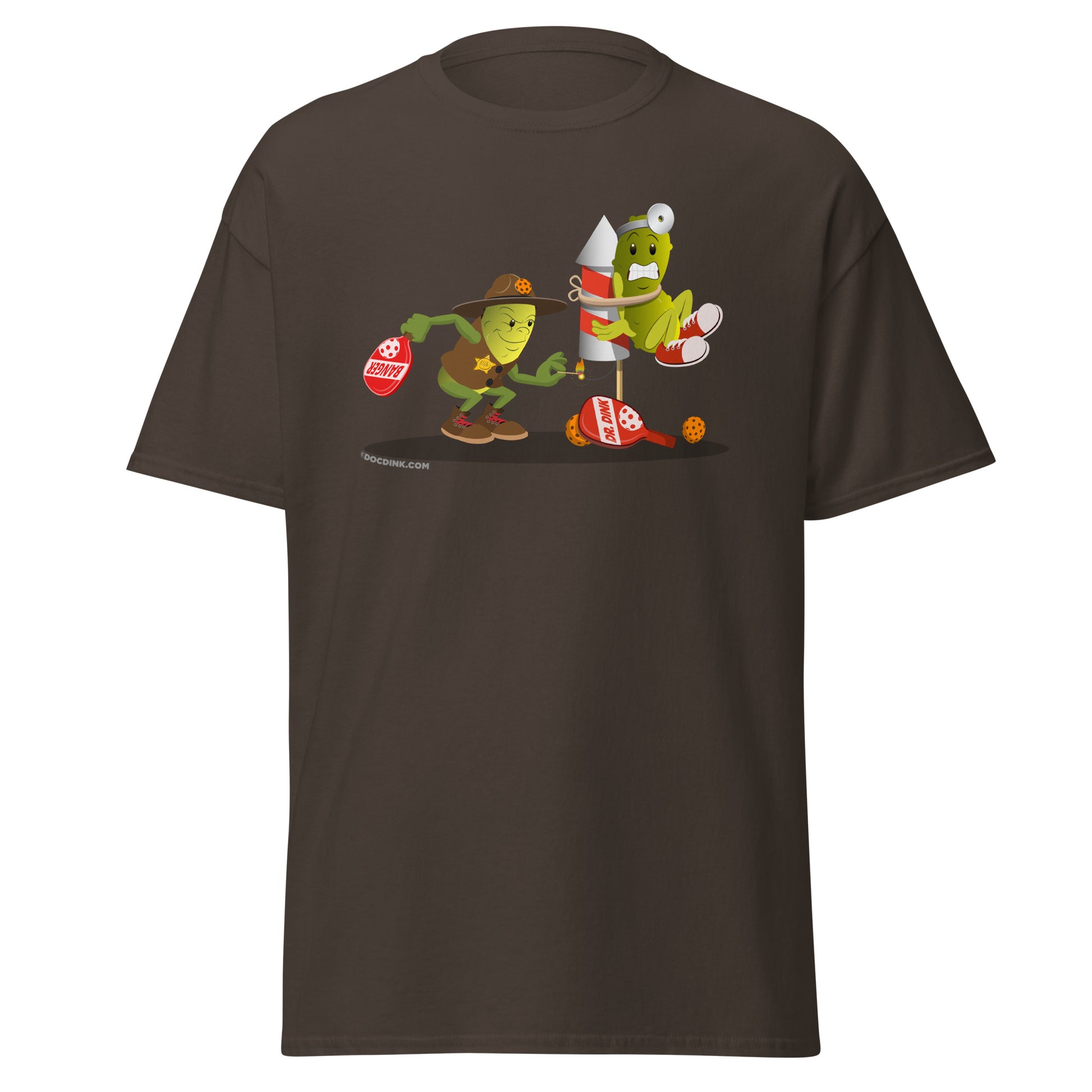 100% Cotton Pickleball T-Shirt - Dr. Dink vs Sgt. Banger - Light it up! - DocDink.com