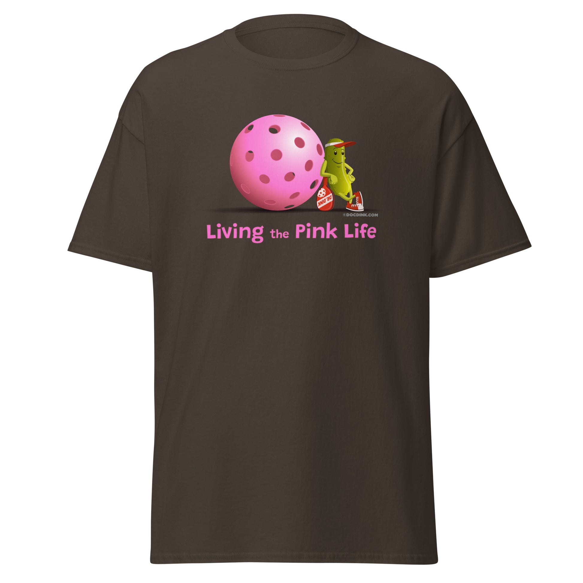 100% Cotton Pickleball T-Shirt - Resting Pickleball - "Living the Pink Life" #pink - DocDink.com